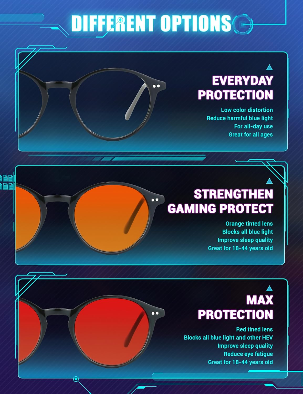 TIJN Blue Light Glasses for Women round Frame Computer Glasses Pink Lens Gradient Glasses - 08.(Max Protect- Red Lens) Black image number 3