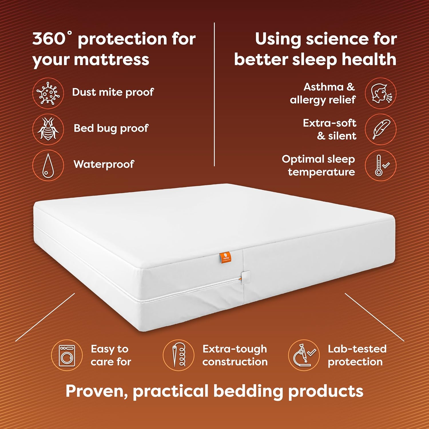 HOSPITOLOGY PRODUCTS Mattress Encasement - Zippered Bed Bug Dust Mite Proof Hypoallergenic - Sleep Defense System - Queen - Waterproof - Stretchable - Standard 12" Depth - 60" W X 80" L image number 3