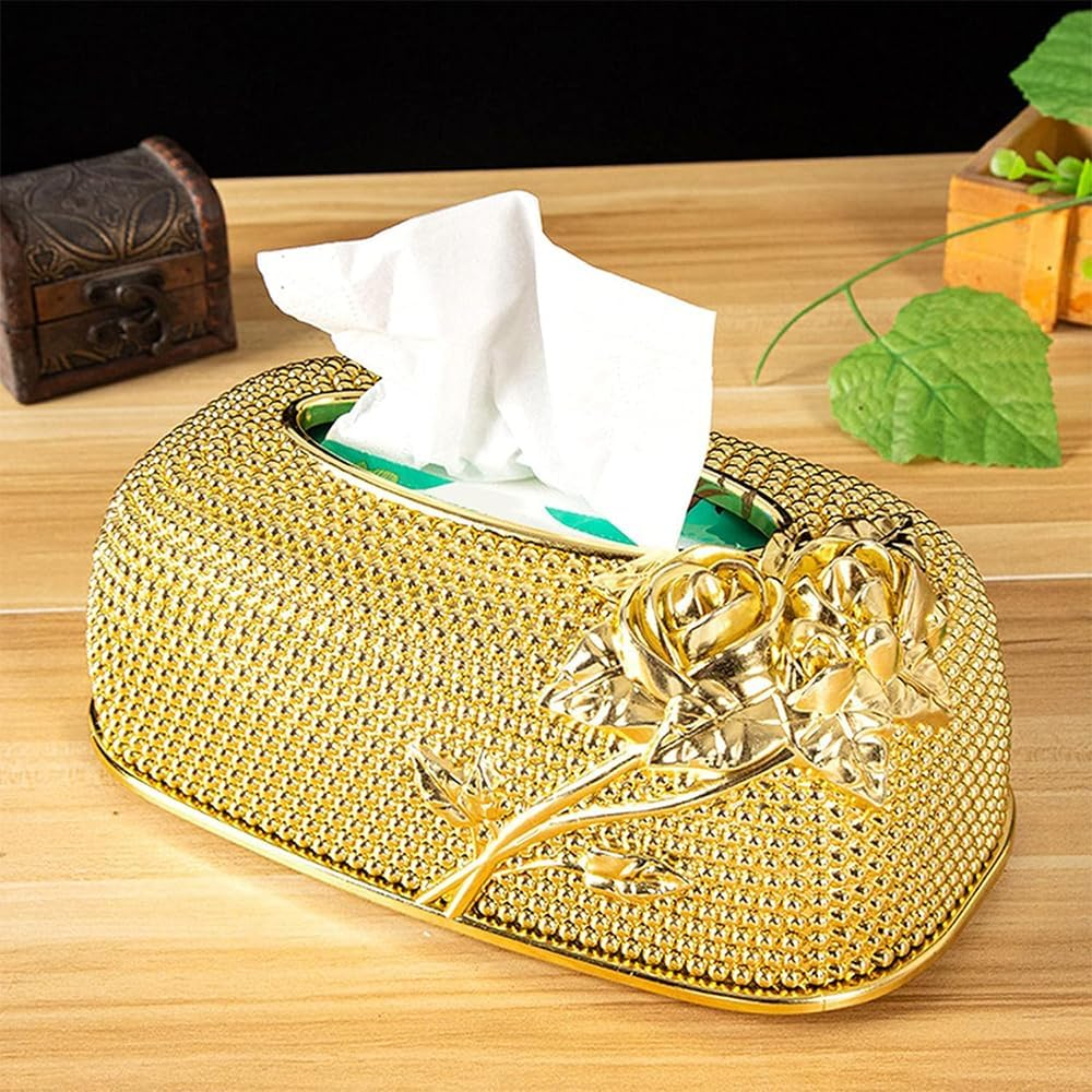 Widen the Draw Hole Tissue Box Cover, Plastic Rectangle Tissue Box Cover, Smooth Facial Tissue Box Holder for Dresser Bathroom Decor (Gold) image number 4
