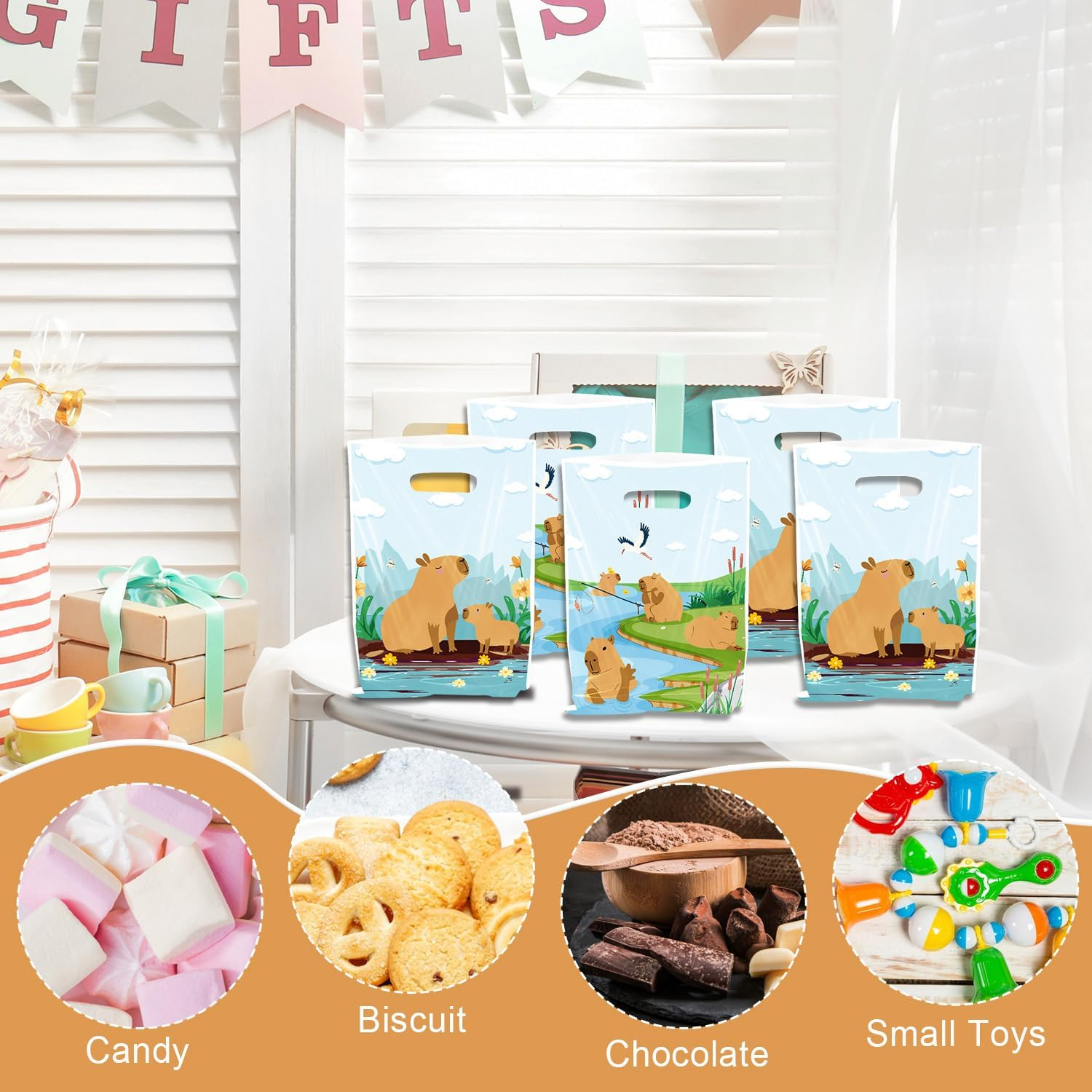 Capybara Theme Gift Bags - 50 Pcs Cute Capybara Goodie Bags with Handles for Animal Theme Party, Wedding, Birthday - Capybara image number 3