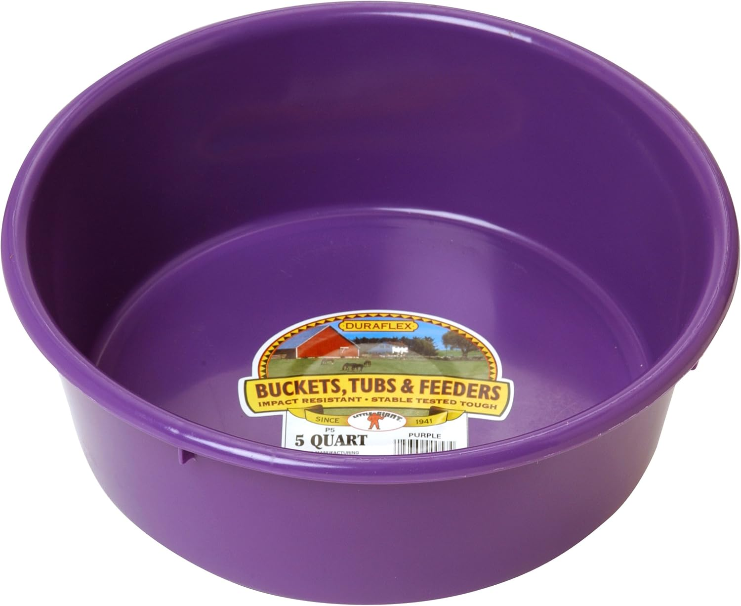 Little Giant&reg; Plastic Utility Pan | Feed Pan | Durable & Versatile Livestock Feeding Bucket | Made in USA | 5 Quart | Berry Blue