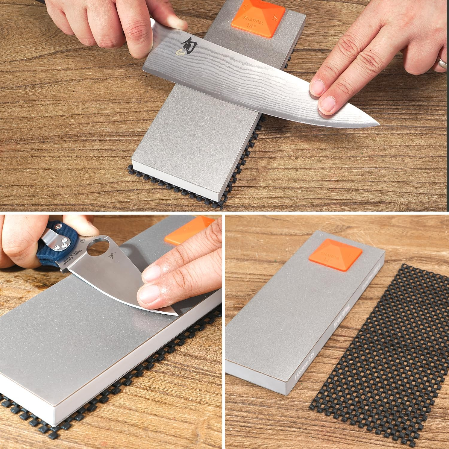 SHARPAL 168H Large 8" X 3" Dual-Grit Diamond Sharpening Stone &ndash; Coarse 325 & Extra-Fine 1000 Grit Monocrystalline Diamond Whetstone, Professional Knife Sharpener with Anti-Slip Pad and Angle Guide image number 5