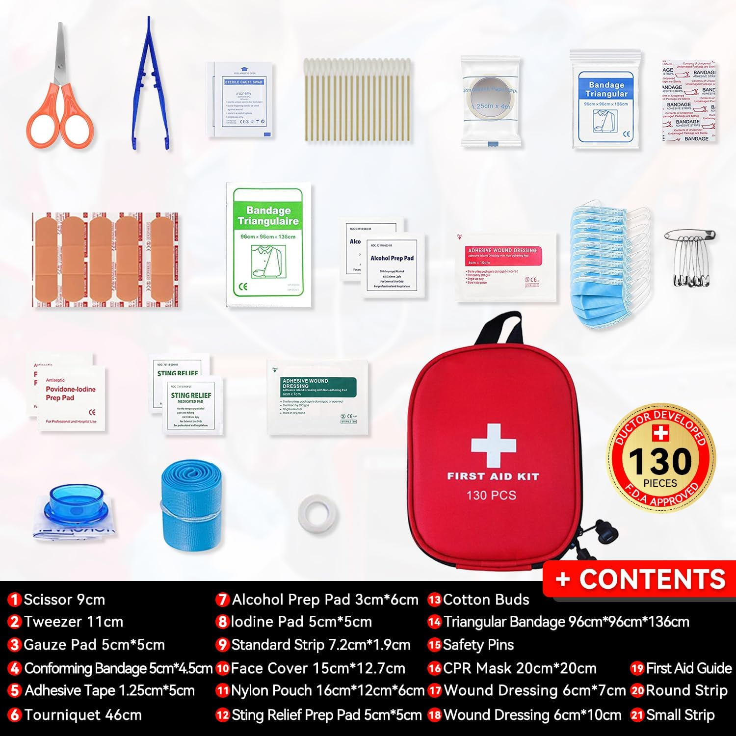 First Aid Kit, 130PCS Travel First Aid Kit，Emergency Survival Hiking Kit, Family First Aid Camping Bag,Waterproof Medical Pouch for Travel，Outdoor,Workplace, Home, Garage, Emergency Bag image number 6