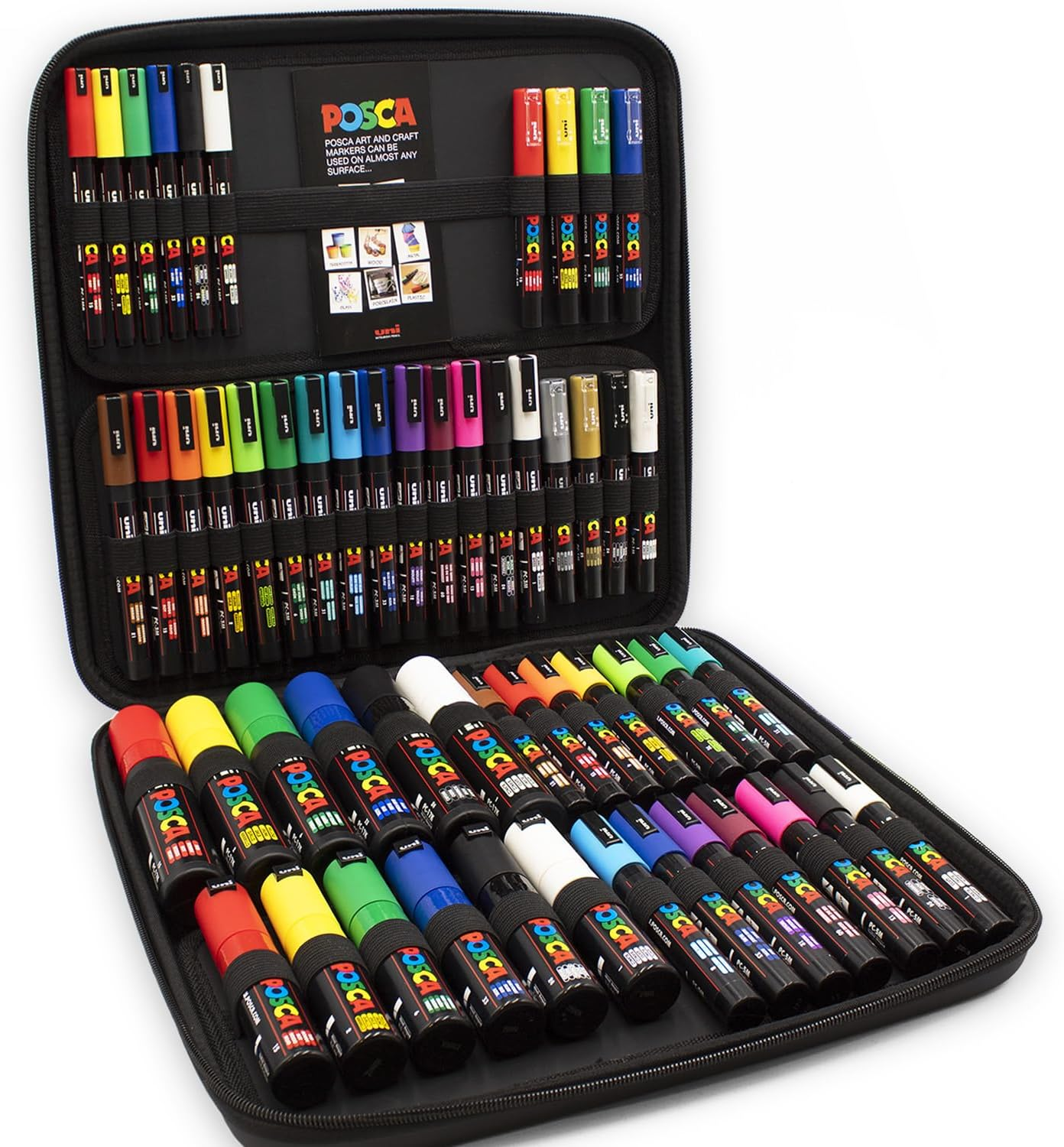 Posca - PC-17K / PC-7M / PC-5M / PC-3M / PC-1M / PC-1MR - Paint Marker Art Pens - Travel Hard Case of 54 image number 5