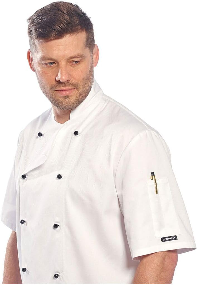 Portwest C734 Unisex Kent Chef Jacket Short Sleeve White, Medium image number 2