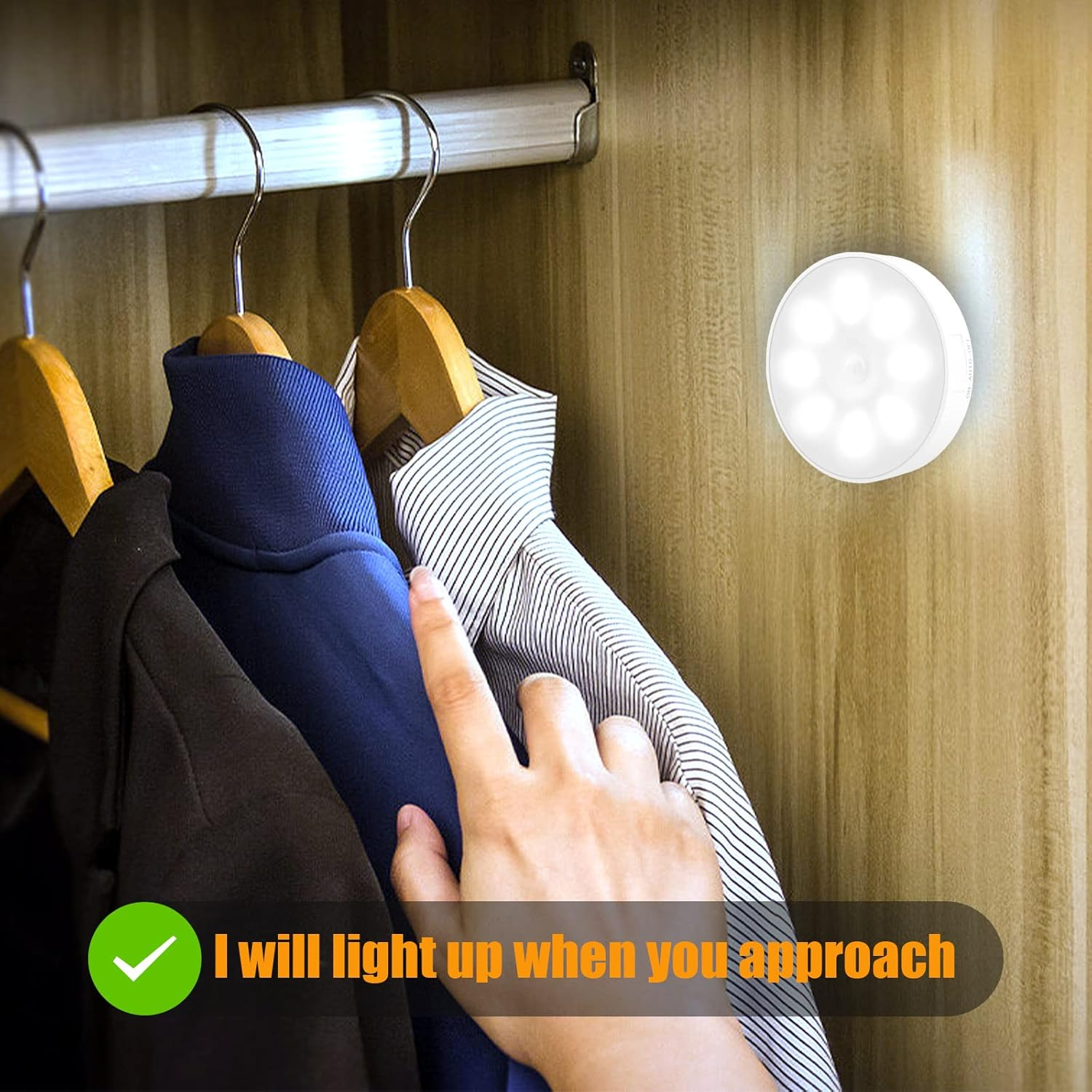 Motion Sensor Light Indoor [8 LED], Night Light USB Rechargeable, 3 Light Modes & Long-Last Battery, Cordless Magnetic Sticker Nightlight for Stair, Closet, Hallway - Cold White & Warm White image number 2