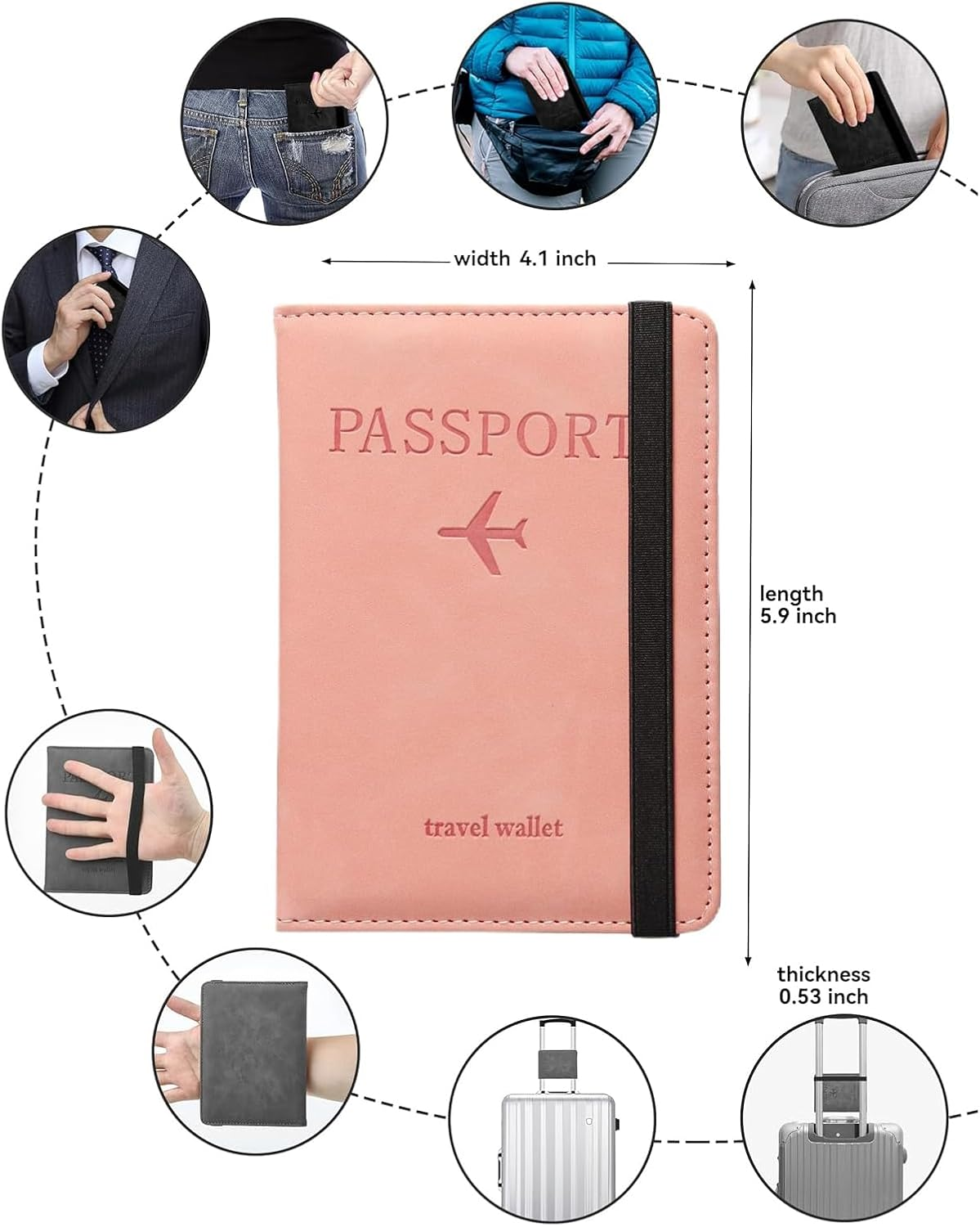 2PCS Passport Holder,Passport Covers with RFID Blocking, SIM Slot Passport Wallet Case Passport Travel Book Holder Cover Case,Pu Leather Document Organizer Protector for Boarding Passes (Blue & Pink) image number 1