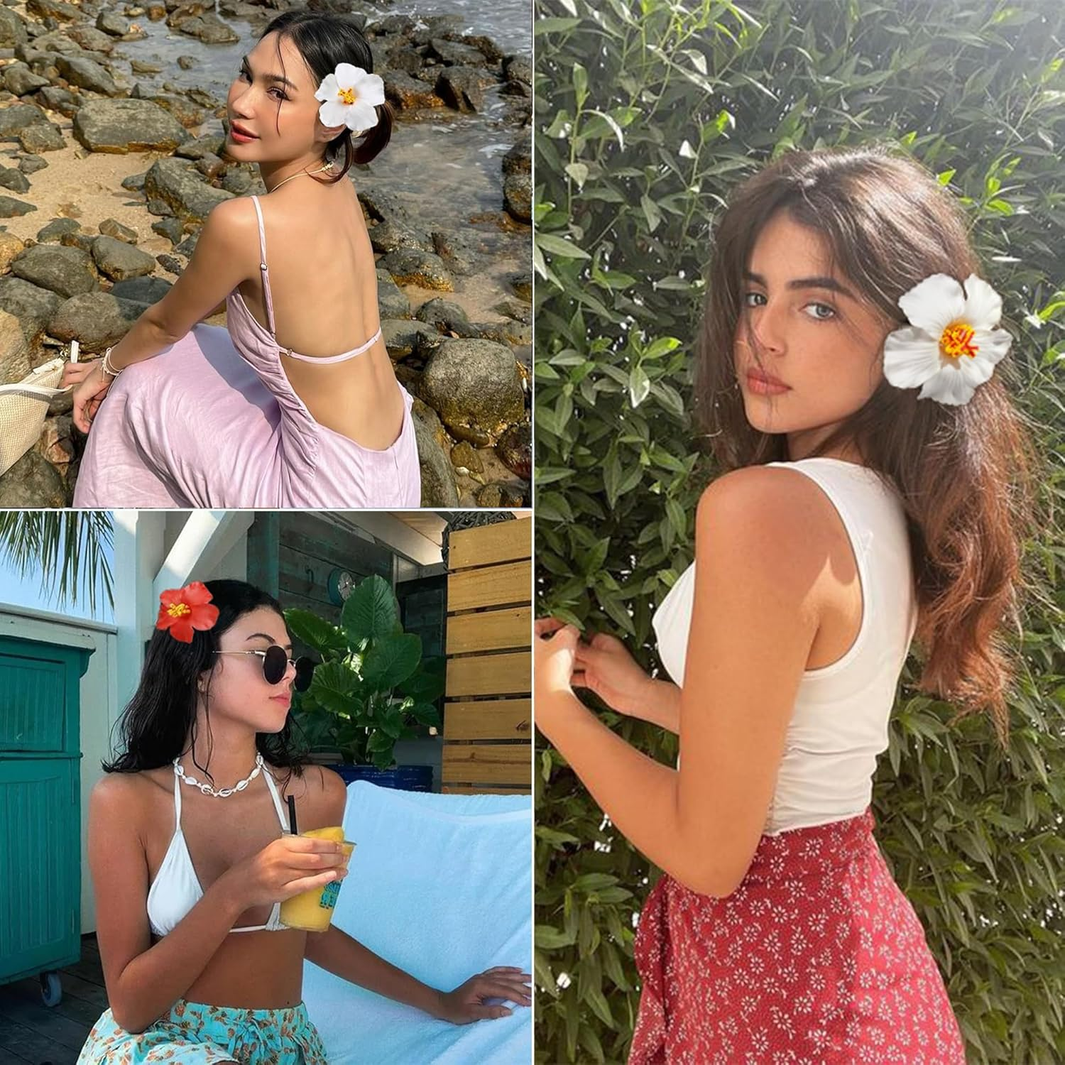 NATOSU Pack of 5 Hawaiian Flower Hair Clips, Plumeria and Hibiscus Clips for Women, Artificial Flowers Clips, Perfect for Vacation and Beach Parties Wedding image number 4