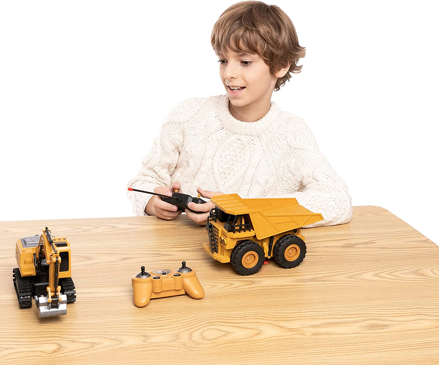 JOYIN 2 PCS Remote Control Construction Vehicle Toy Set, Friction-Powered RC Excavator & Dump Truck with Lights and Sounds for Imaginative Play, Birthday Gifts for Toddlers Boys Girls image number 6