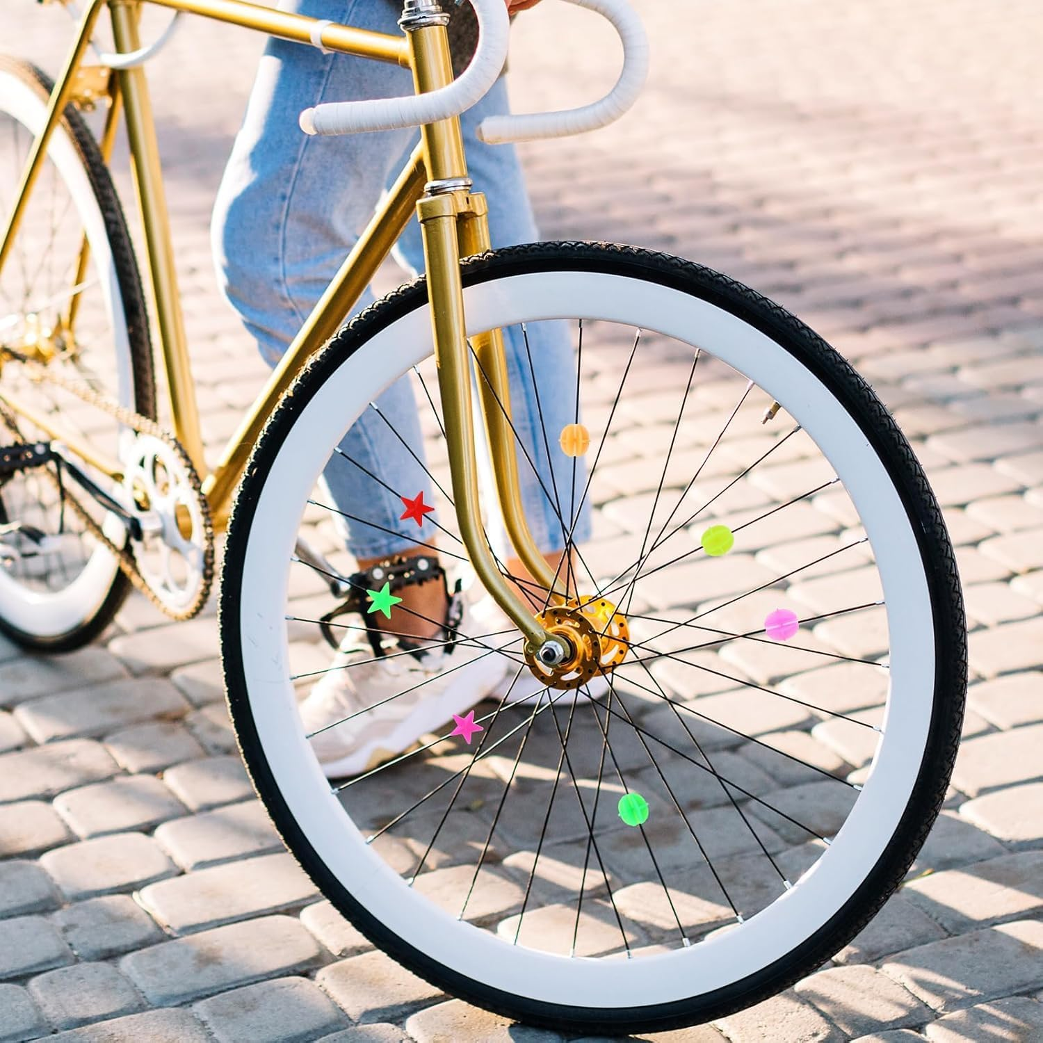 LYSAIMG 216 Pcs Assorted Colors Bike Spokey,Bicycle Wheel Spoke Bead,Bicycle Clip round Beads and Star Wheel Spokes Accessories for Bike Decorations