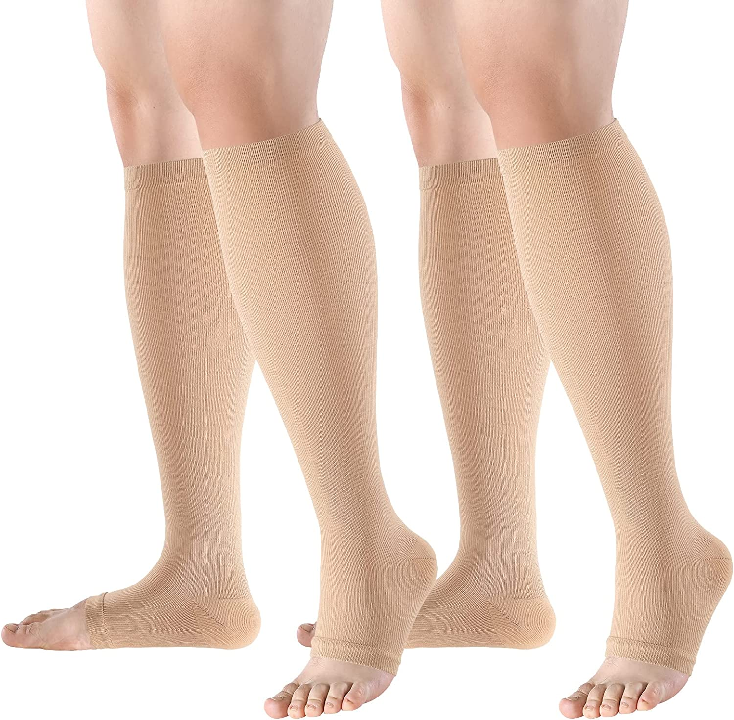 Bropite Open Toe Compression Socks for Men & Women - 2 Pairs of 15-20 Mmhg Toeless Circulation Medical Compression Socks