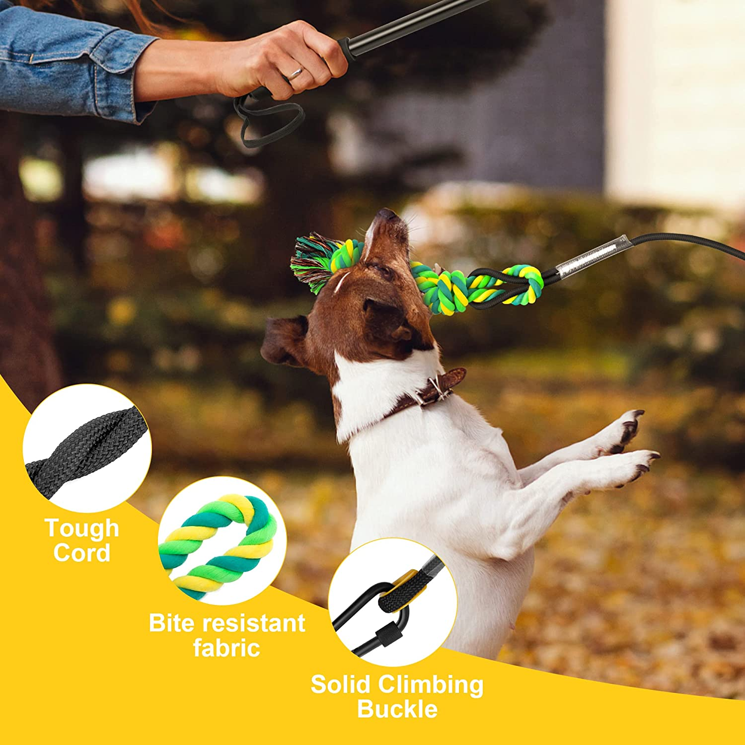 Ycozy Dog Flirt Pole Upgraded 80Cm Retractable Interactive Dog Rope Toys Tough Dog Teaser Wand for Puppy/Large Dogs Tug of War Dog Toy for Outdoor Training image number 4