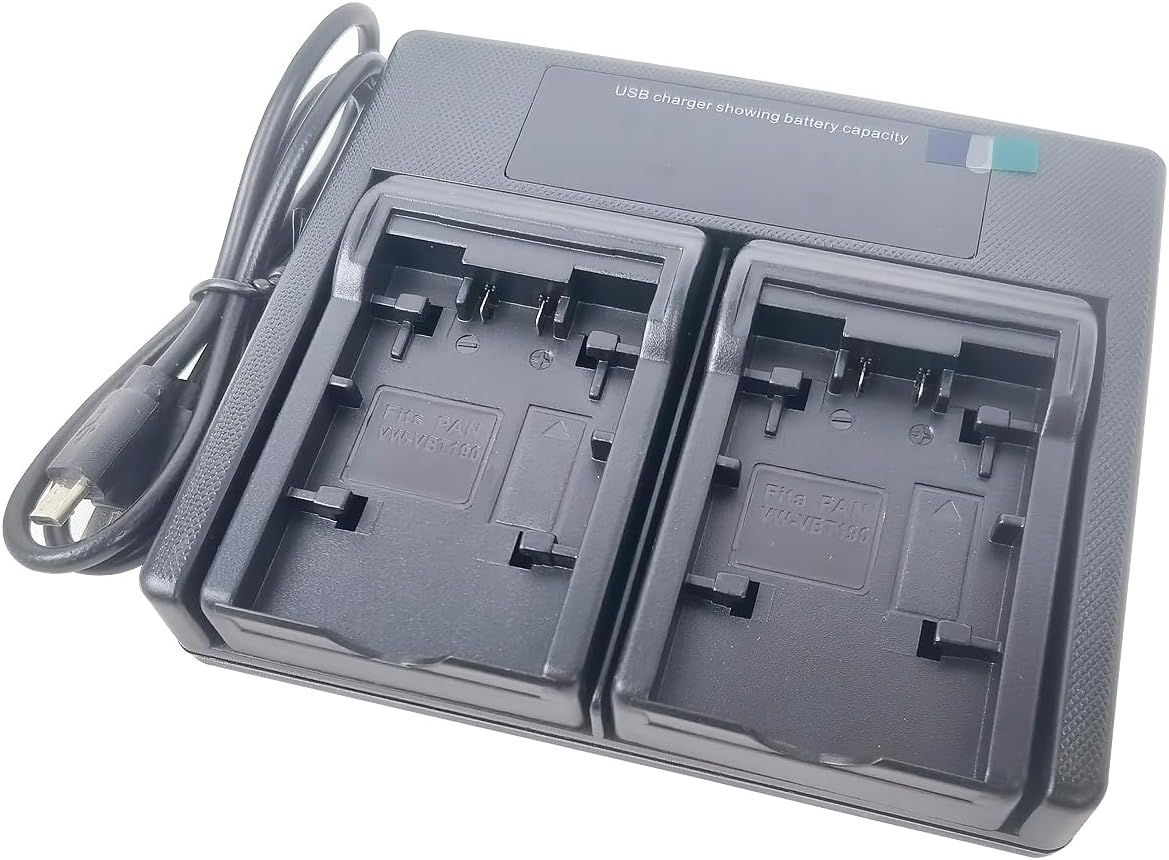 USB Dual Battery Charger for Panasonic VW-VBT190 VW-VBT380 VW-VBY100E VW-VBK180 VW-VBK360 VW-BC10E VW-VBL090 HC-V110 HC-V520 HC-V720 Series Camera