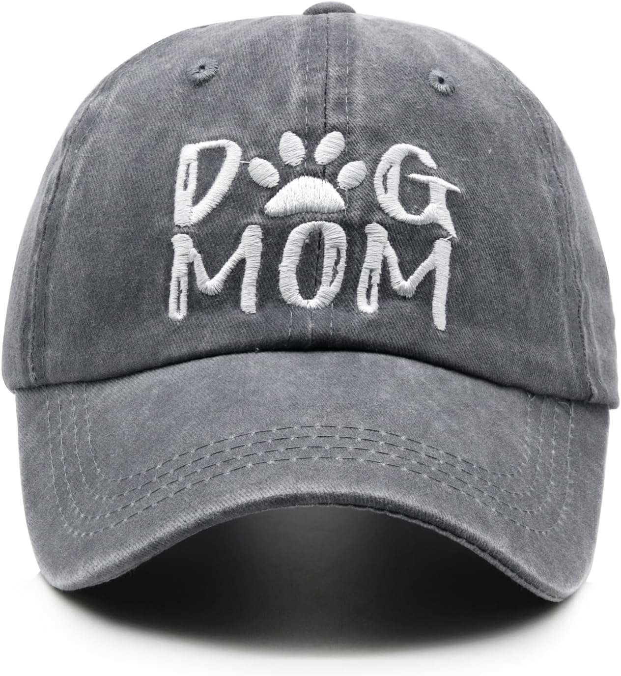 Women'S Embroidered Dog Mom Hat Adjustable Washed Denim Baseball Cap