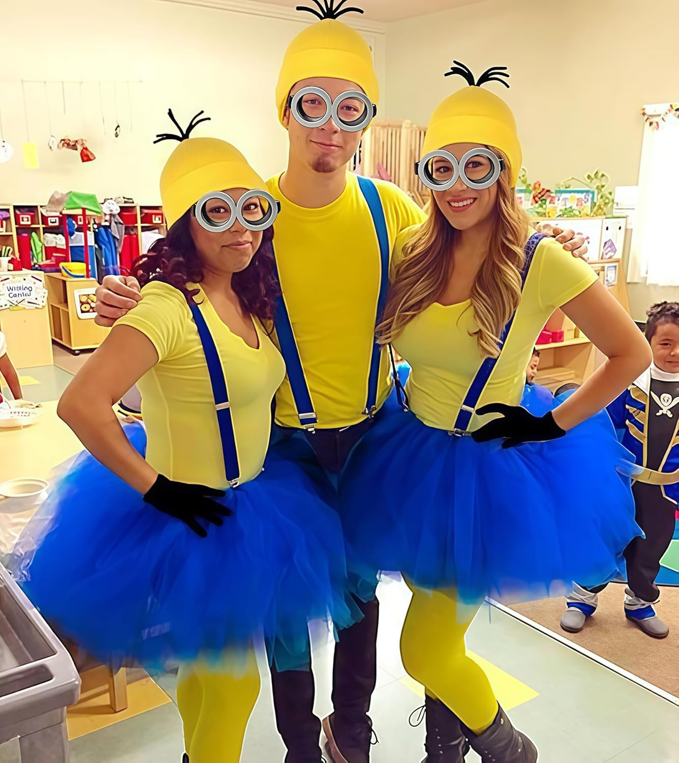 3 Pcs Halloween Costume Accessories for Adult Men Women,Goggles Glasses/Yellow Beanie/Gloves for Men Women Cosplay Party Set image number 4