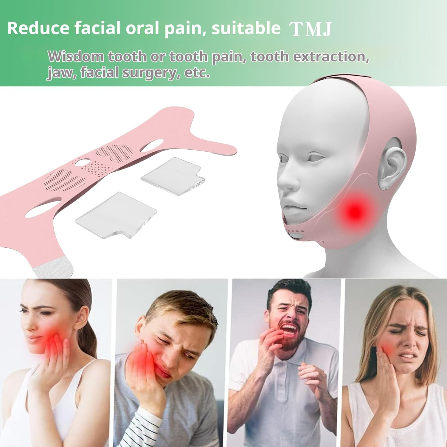 Wisdom Teeth Ice Pack,Face Ice Pack Wrap with 2 Gel Packs,Reusable Hot & Cold Gel Packs,Pain Relief,Wisdom Teeth,Jaw,Head,Adjustable Stretch Wrap Relief for Injuries (Pink) image number 6