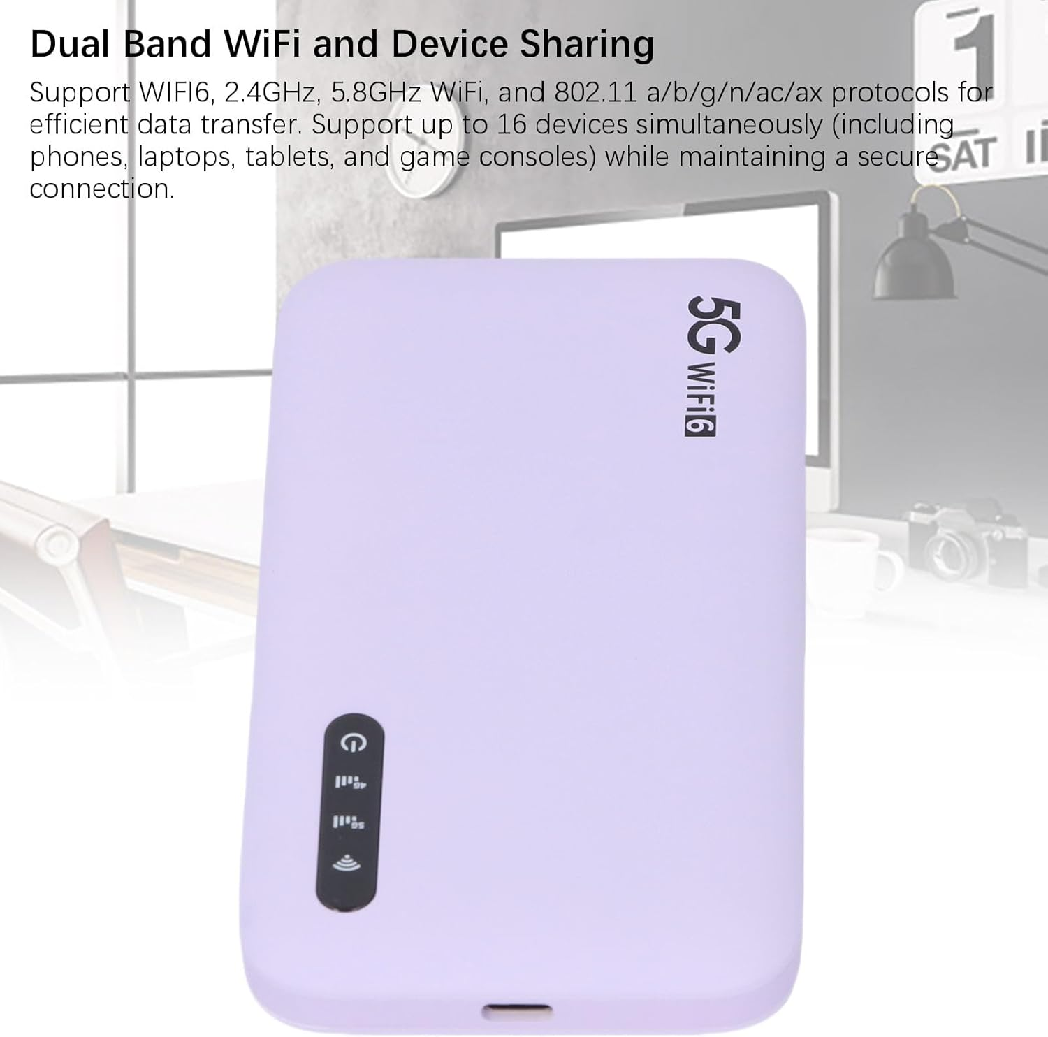 5G Portable Hotspot, Wifi6 High Speed Travel Router with Nano SIM Card Slot, 2.77Gbps DL 1.25Gbps UL 16 Devices Capacity, Home 5G Mobile Hotspot image number 2