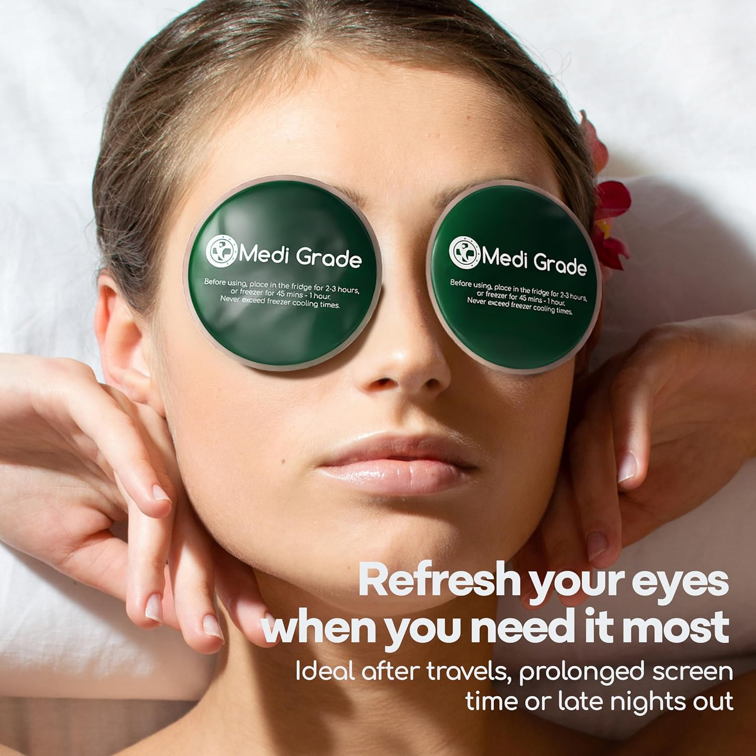 Medi Grade Cooling Eye Mask for Puffy Eyes with Cooling Eye Pads and Insulated Thermo-Bag - Ice Cold Gel Eye Mask for Morning/Night Skincare Routine and Reducing Dark Circles - Soft Eye Cooling Mask