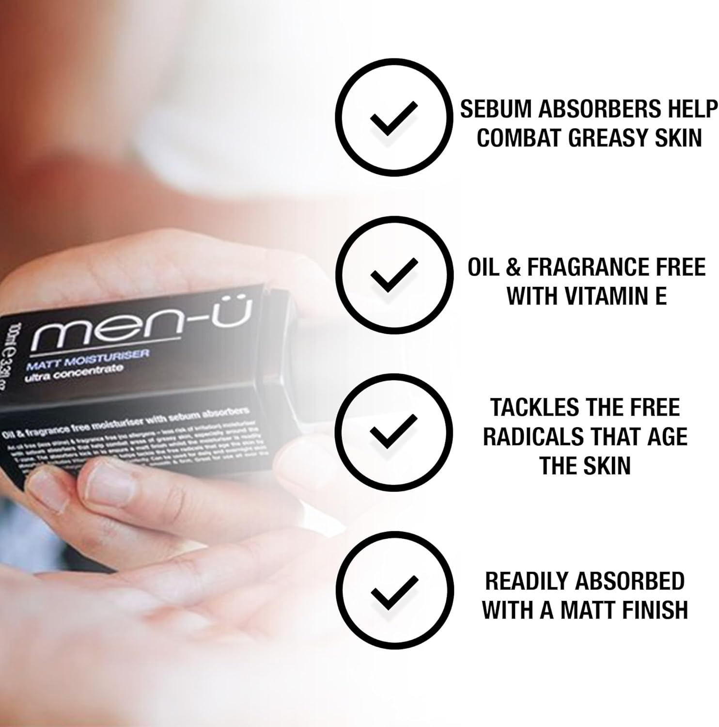 Men-&Uuml; MATT FACE MOISTURISER up to 120 Applications Ultra-Concentrate Mens Moisturiser -Use on the Face and Neck for Matt/Smooth & Firm Surface, 100Ml image number 1