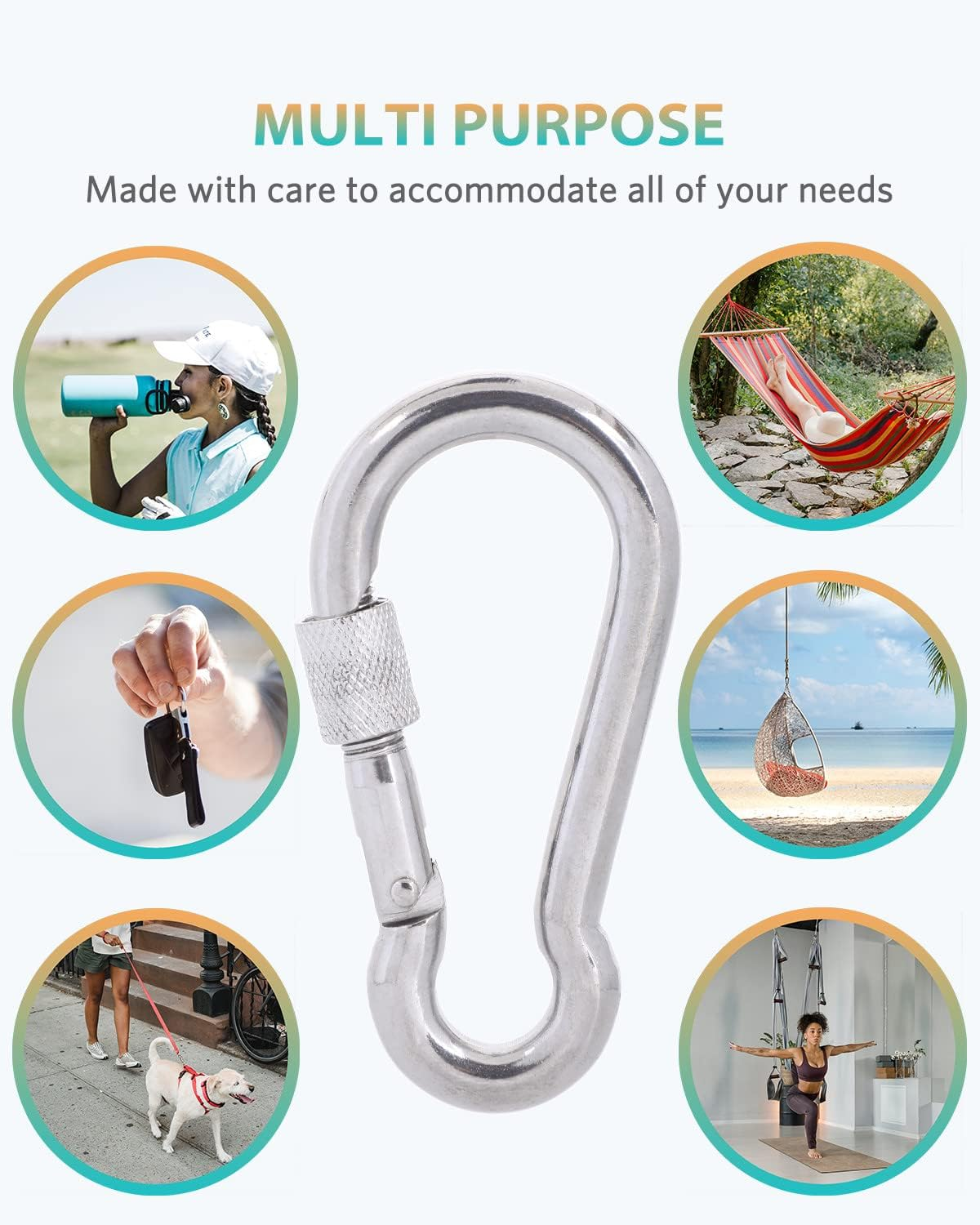 Carabiner Clips, 316 Stainless Steel Carabiner Clip, Heavy Duty Carabiner Hooks, Keychain Carabiners, Multi-Purpose Spring Snap Hook for Dog Leash, Outdoor Camping, Swing, Hammock image number 1
