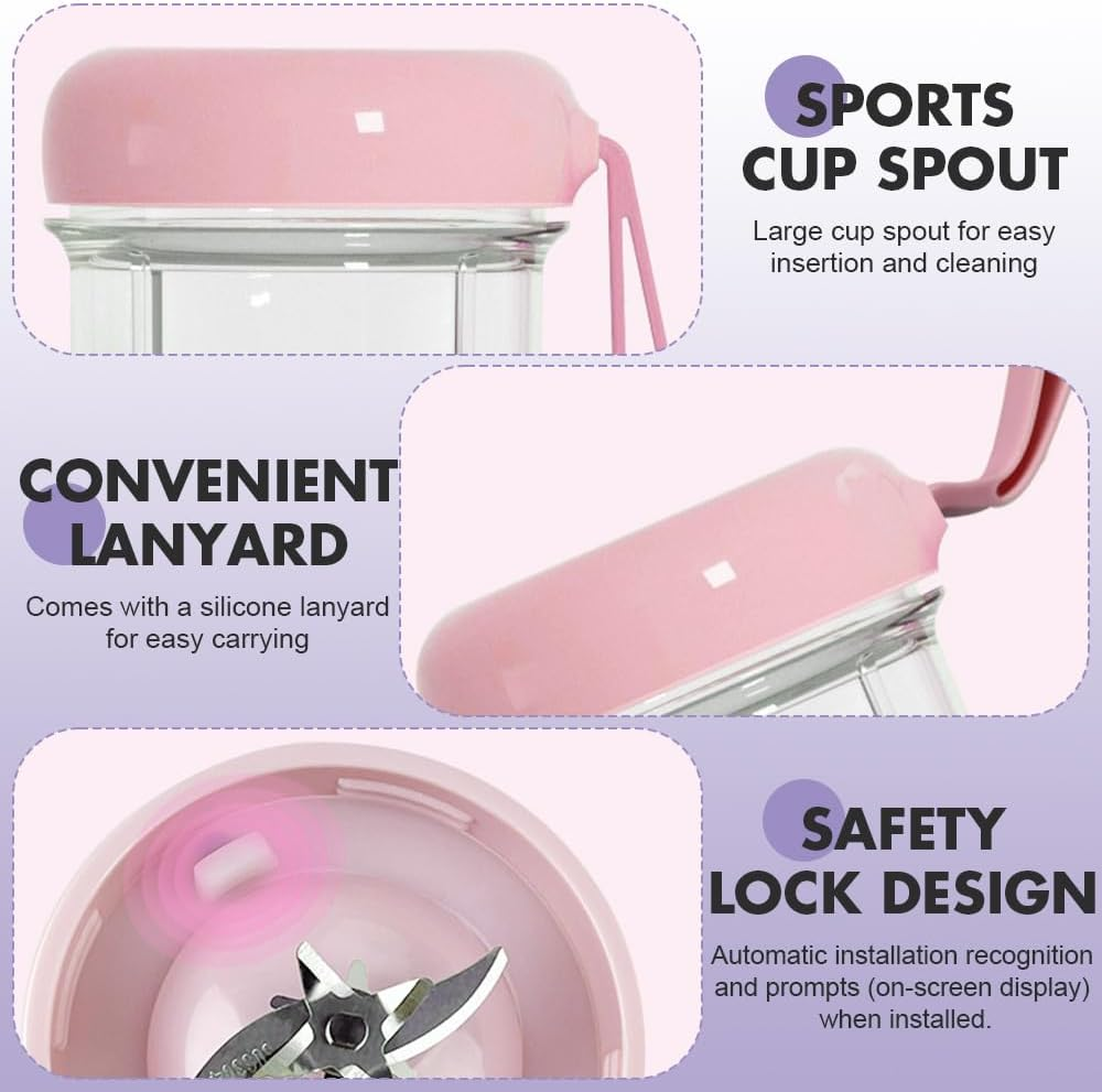 Portable Blender, 500Ml Blender Smoothie with Digital Display, Rechargeable Mini Blender Portable 1500Mah Battery, 16 Blades Blender Smoothie for Travel Kitchen Office Outdoor, Pink image number 2