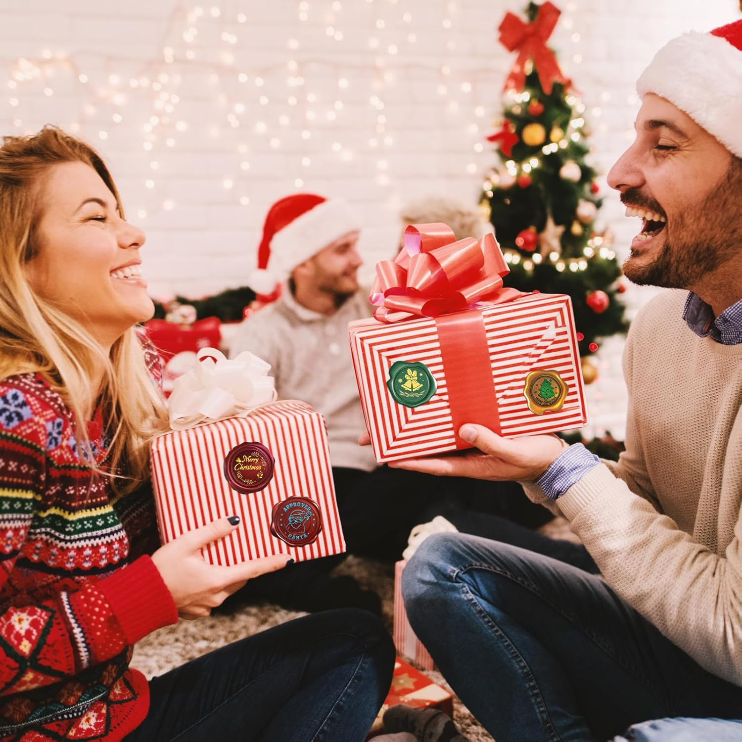 Christmas Wax Seal Sticker Roll - 500-Count Self-Adhesive Vintage Christmas Seals for Envelopes, Gift Wrapping, Cards, and Holiday Decor - Includes Santa, Christmas Tree, Bells & More Festive Designs image number 6