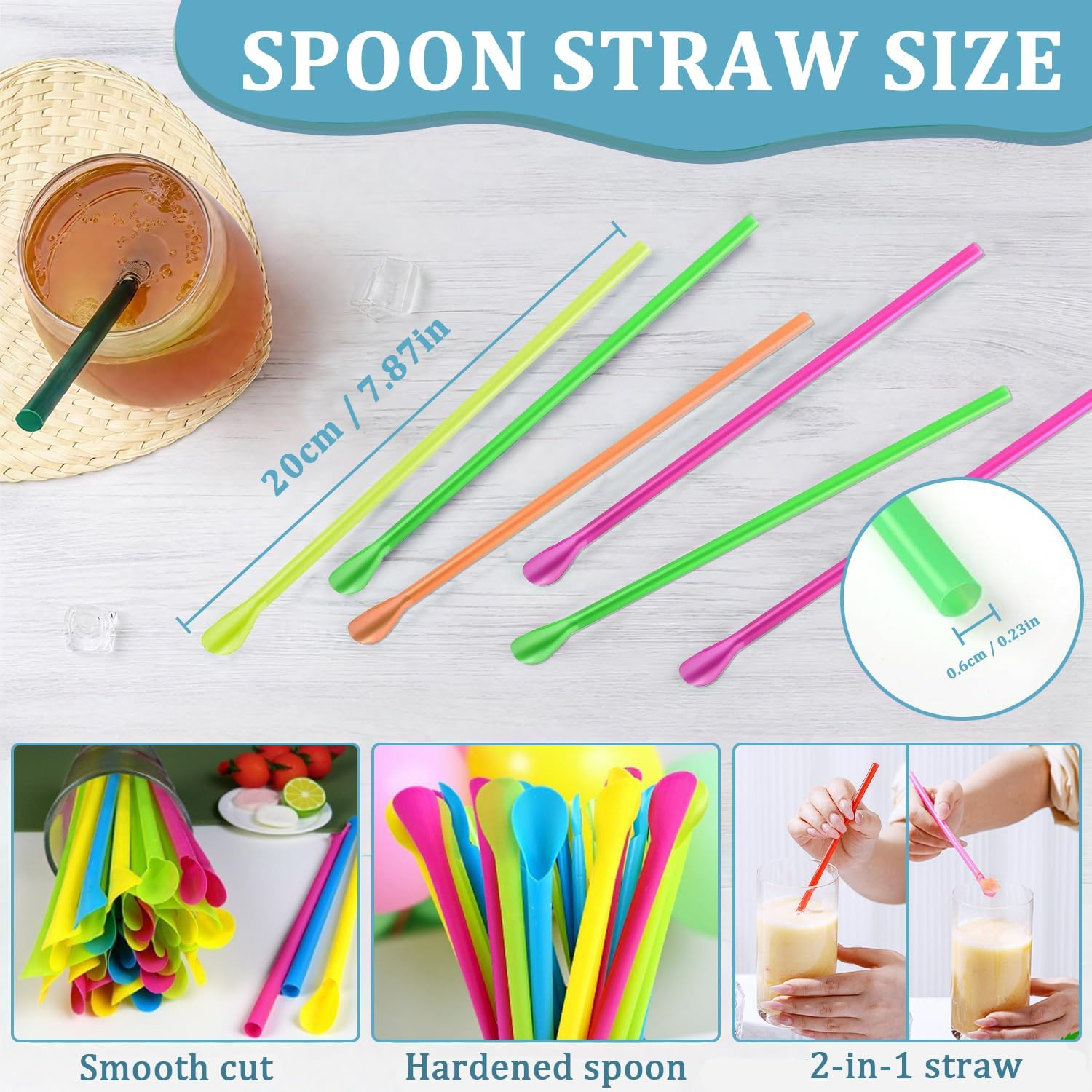 110 Pcs Spoon Straw, Plastic Straws with Spoons, Thickened and Hardened Food Grade Reusable Plastic Straws for Smoothie, Ice Cream, Drinking, Party, Stirring Spoon, Multiple Colors image number 1
