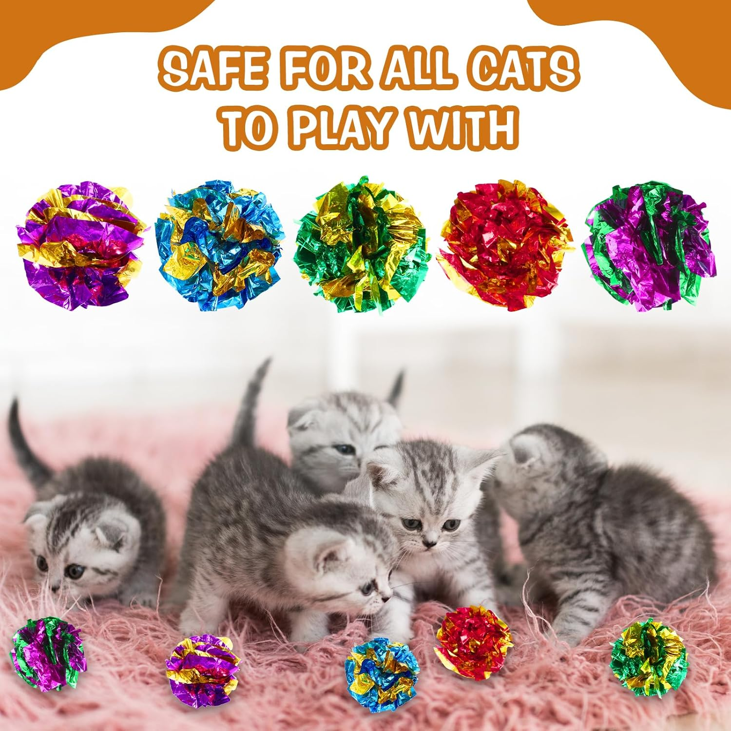 Sliverdew Pack of 30 Interactive Crinkle Balls for Cats 5.8 Cm Cat Ball Toy Colourful Cat Mylar Crinkle Balls Cat Crinkle Ball for House Cats to Stay Fit and Active image number 3
