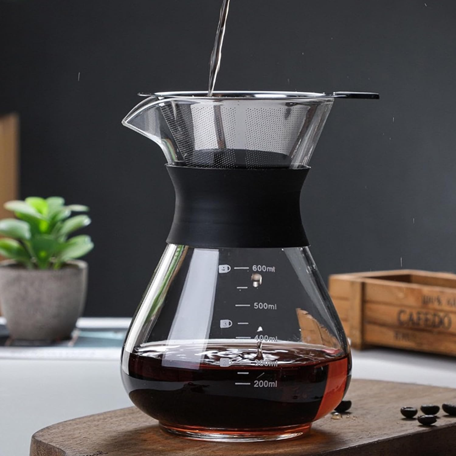 Pour over Coffee Maker 600Ml - Borosilicate Glass Carafe with Stainless Steel Filter, V-Shaped No-Drip Spout & Heat-Resistant Silicone Grip - Manual Drip Coffee Brewer for Barista-Quality Coffee image number 5
