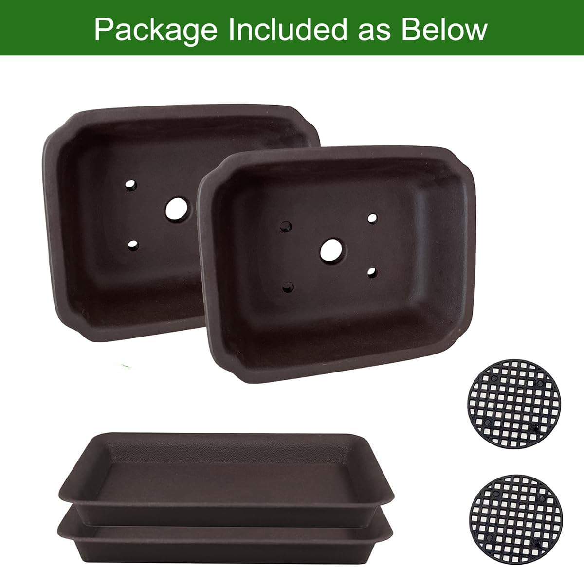 MUZHI 2PACK Unglazed 6&rdquo; Ceramic Bonsai Pot with Humidity Trays, Breathable Handmade Rectangle Bonsai Planter for Starter Bonsai Tree, Juniper,Ficus, Money Tree image number 6