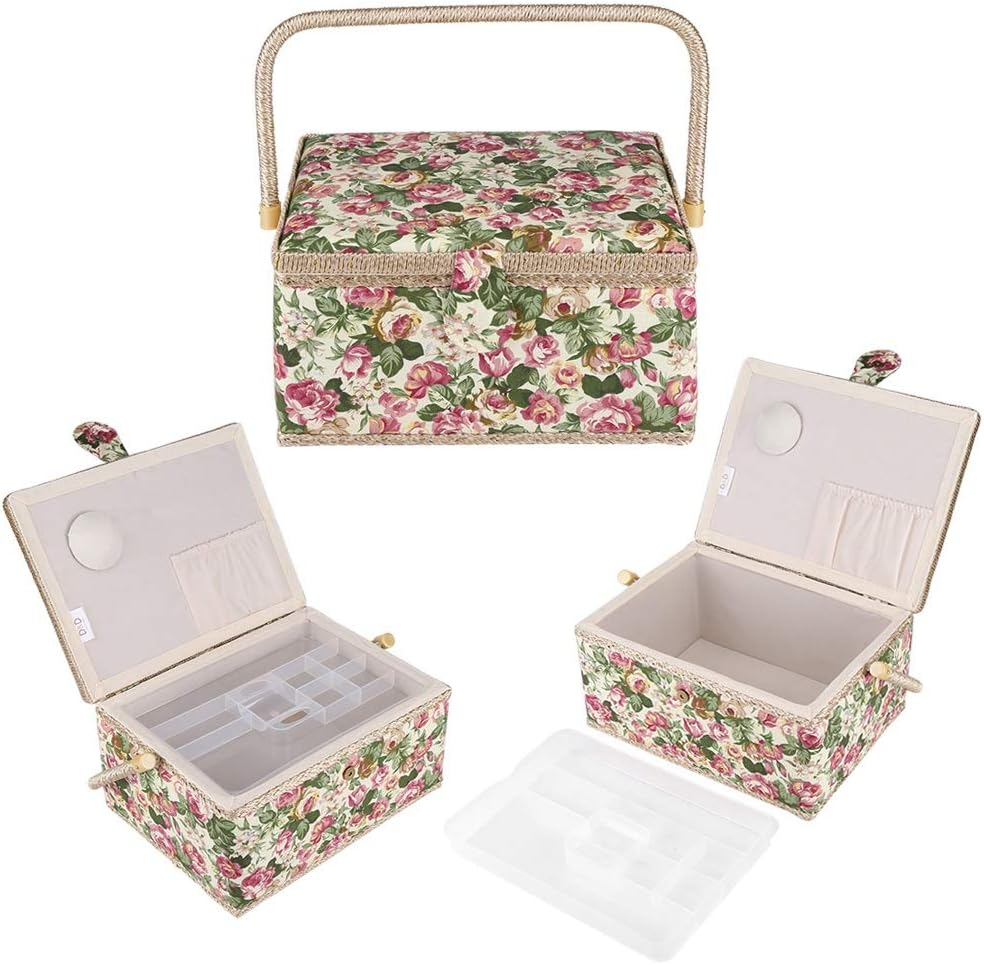 Extra Large Vintage Sewing Basket Kit - Handmade Organizer for Needles, Thread, Tape Measure, Thimbles and Other Sewing Supplies Storage image number 1