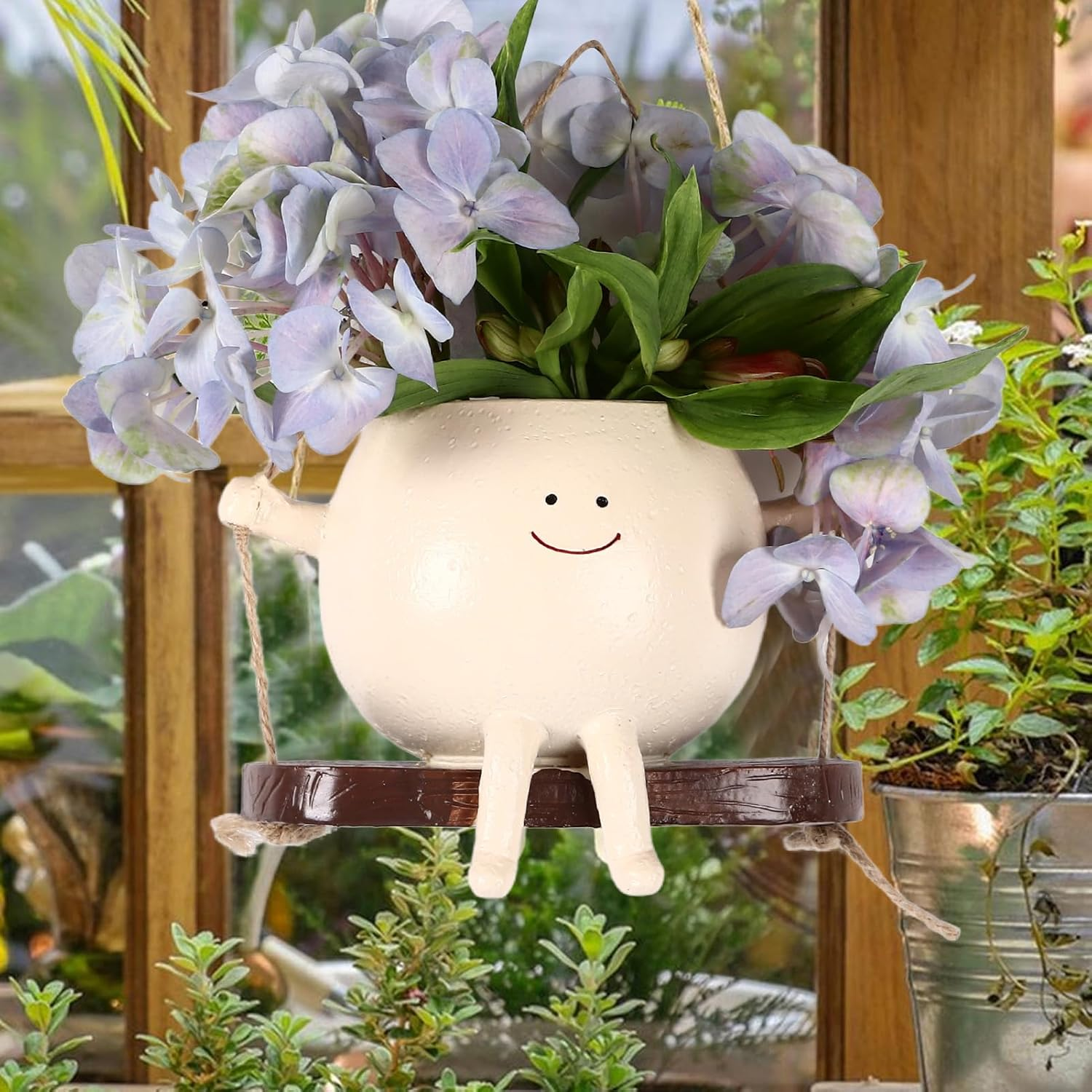 Swing Face Planter, Smiling Face Multifunctional Resin Plant Pot for Garden image number 6