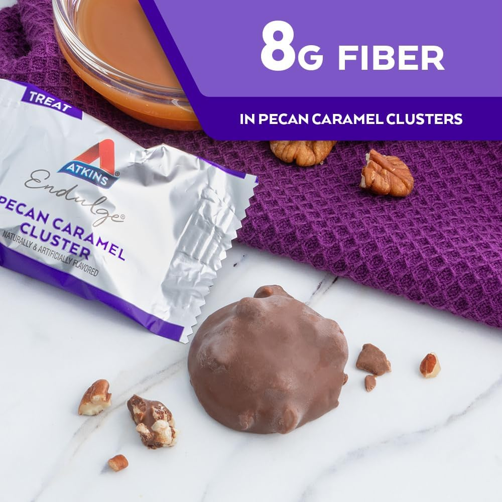 Atkins Pecan Caramel Clusters, Dessert Favourite, High in Fiber, Low Carb, 2G Sugar, 10 Count