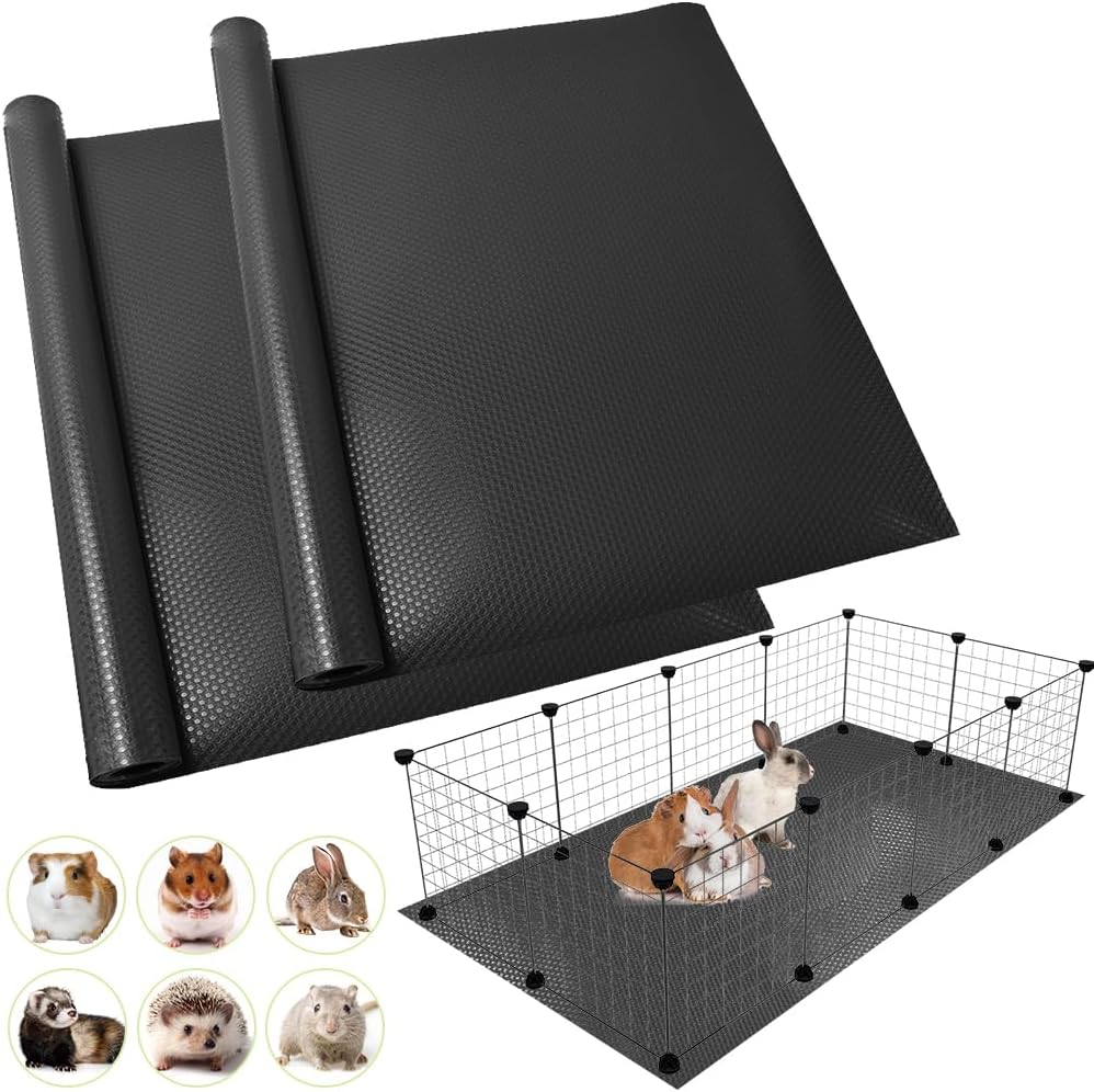 TCYPUHL Washable Guinea Pig Bedding Cage Liner Waterproof Rabbit Bedding, Easily Cut to Suit Cage and Reusable Pads for Guinea Pigs, Rabbits, Hamsters, Gerbils, and Chinchillas,18"&times;79" 2Pcs, Black Mat image number 2