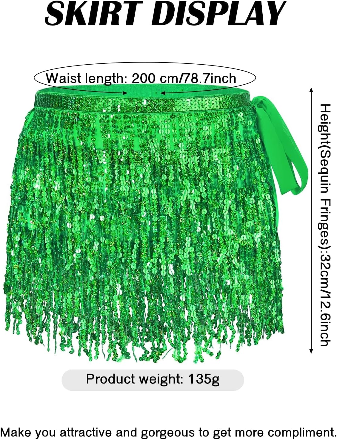 Women'S Classic Sequin Tassel Skirts Adjustable Rave Fringe Hip Scarf Sparkle Ballet Belly Dance Party Mini Tutu Petticoat Skirt for Festival Cosplay Costume image number 4