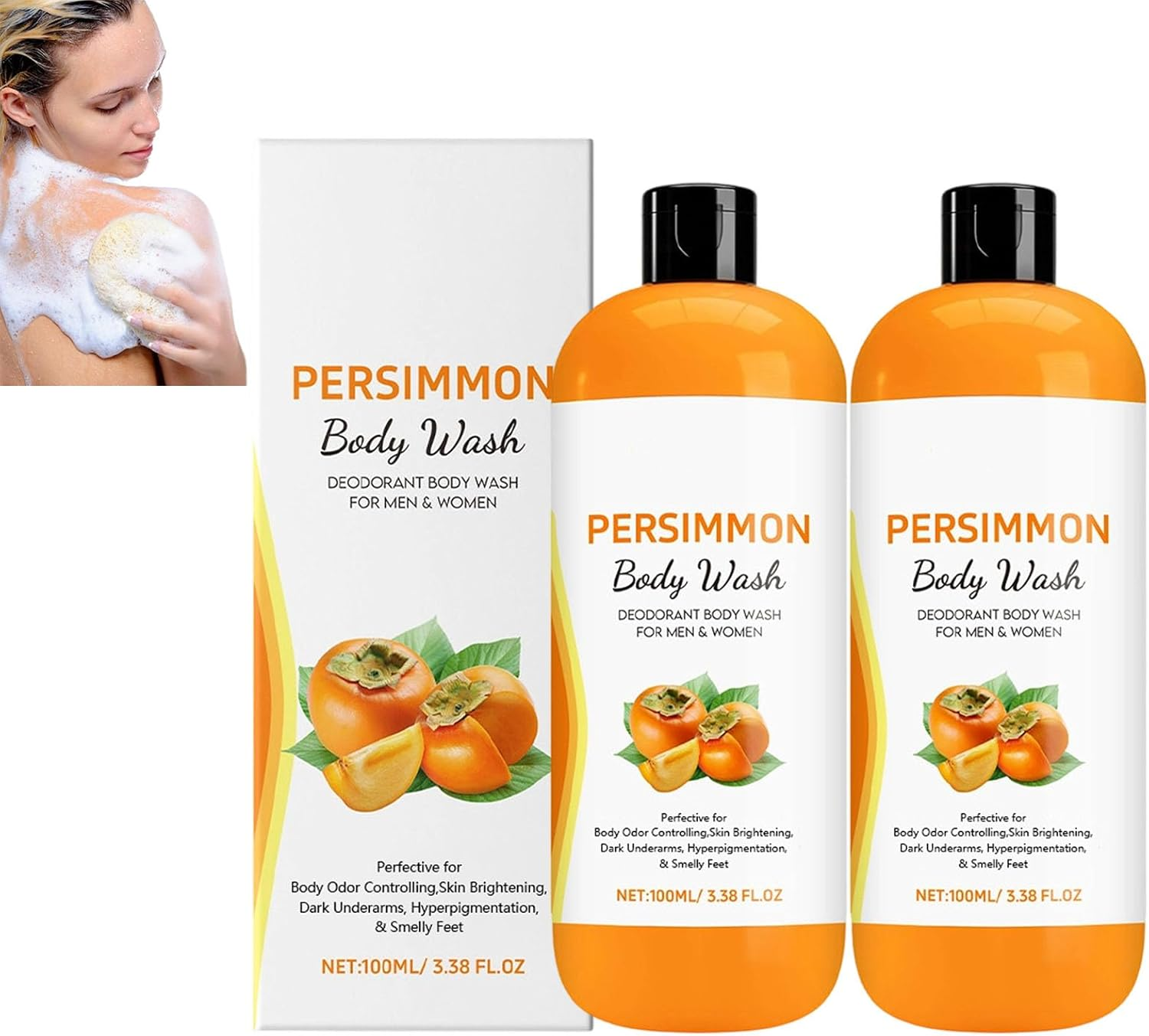Persimmon Body Wash for Old People Smell, Natural Deodorant for Strong Odor Smell Removing Deeply Cleansing & Moisturizing with Persimmon Green Tea Extraction, Freshen Scent (2Pcs) image number 4