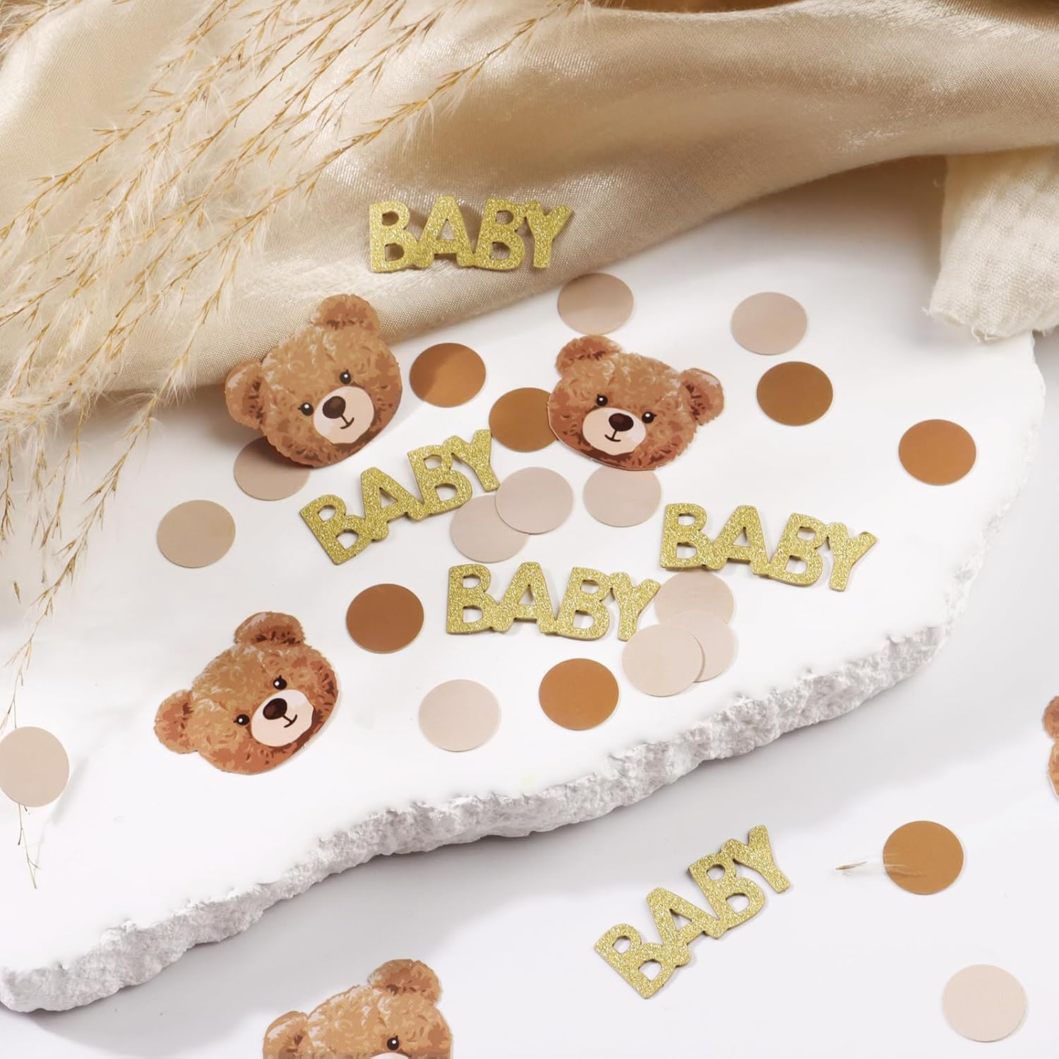 100 Pcs Bear Baby Shower Confetti Baby Dots Table Confetti Sprinkles Scatter Confetti Table Decoration for Boys Girls Baby Shower Gender Reveal Baby Birth Party Favors