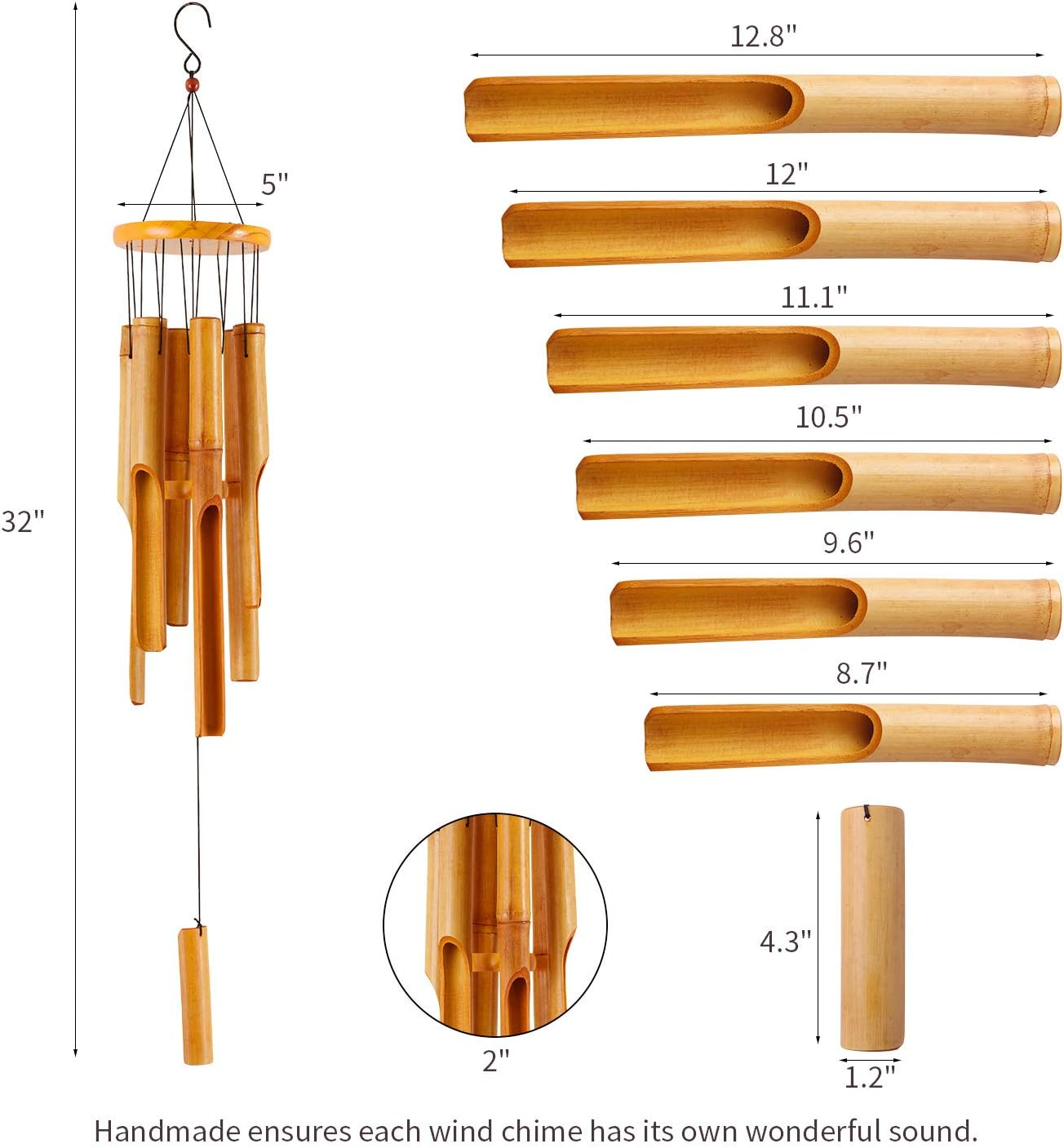 Moptrek Mboo Wind Chimes Memorial Gifts - Wood Wind Chime - Large Indoor Outdoor Wooden - 32" Wind Chimes for Garden, Yard,Patio and Home D&eacute;cor image number 5