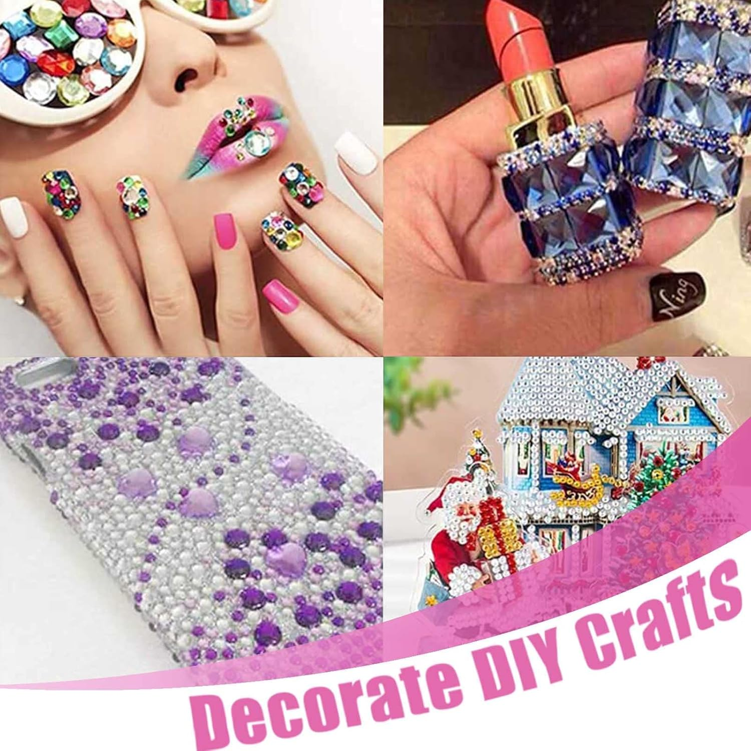 Bymivofun 1800Pcs Self Adhesive Rhinestone Gems with Tweezers 3-5Mm Colorful Rhinestone Stickers for DIY Fingernail Mobile Phone Clothing Decorations image number 6