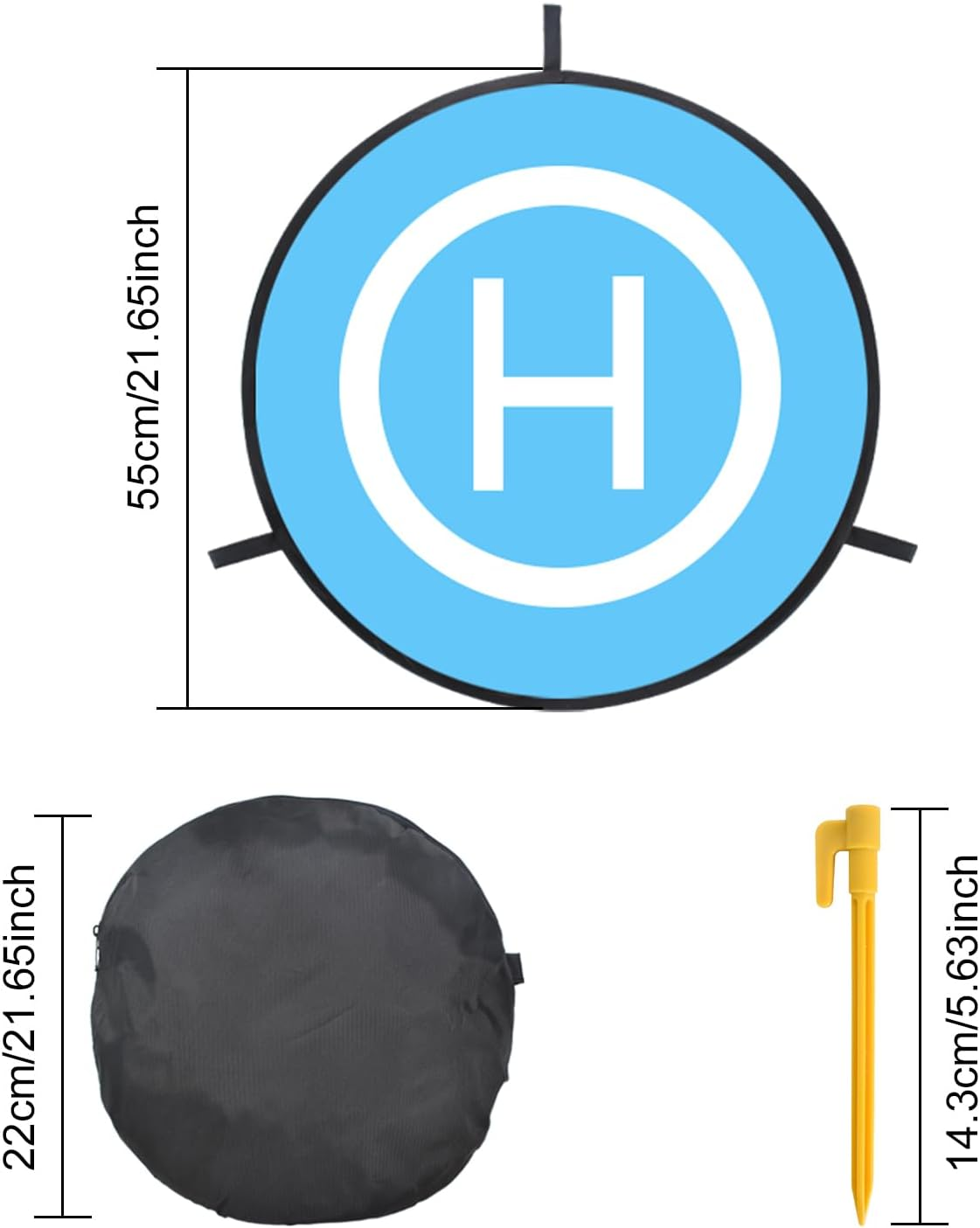 Drone Landing Pad, 22"/55Cm Waterproof Portable Foldable Helipad Helicopter Landig Mat with Pegs, Double Sided Orange/Blue, for RC Drones Helicopter DJI Mavic Mini 2 / Zoom/Air Fly 2 / Phantom/Incl image number 4