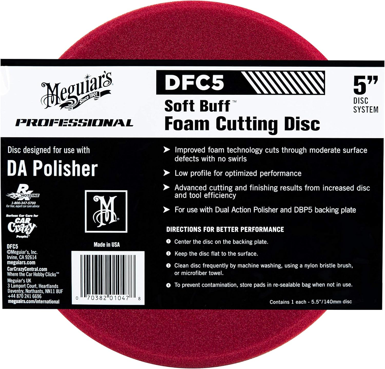 Meguiar'S Soft Buff DA Foam Cutting Disc - Eliminates Swirls, Scratches, Buff Trails and Oxidation - Foam Buffing Pads - Superior Finish for Automotive Painted Surfaces - 5.5In / 140Mm image number 4