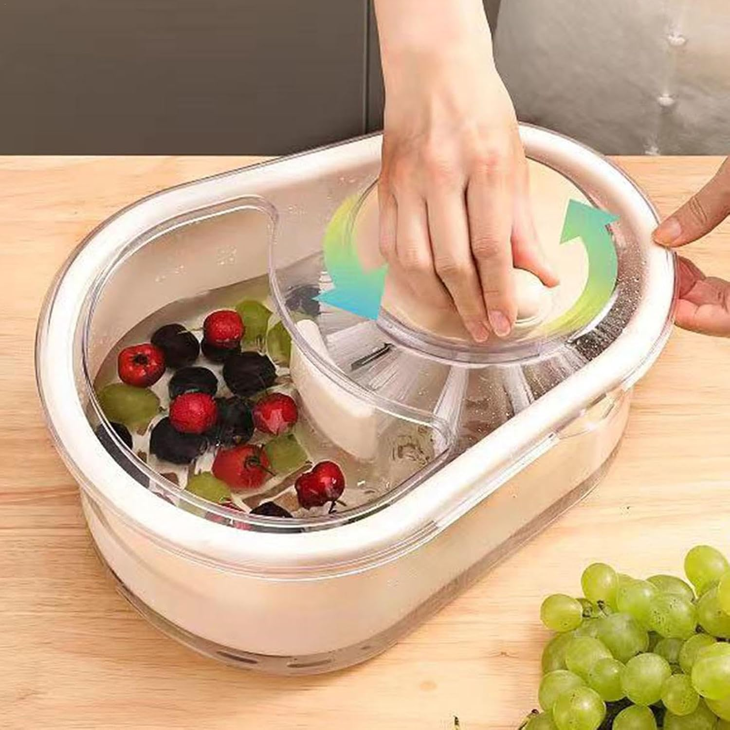 Vegetable Washer Spinner - Kitchen Scrubber Bowl Washing Machine | Efficient Cleaning Vegetable Spinner, Green Vegetable Spinner with Self-Draining System, Efficient Salad Machine image number 4