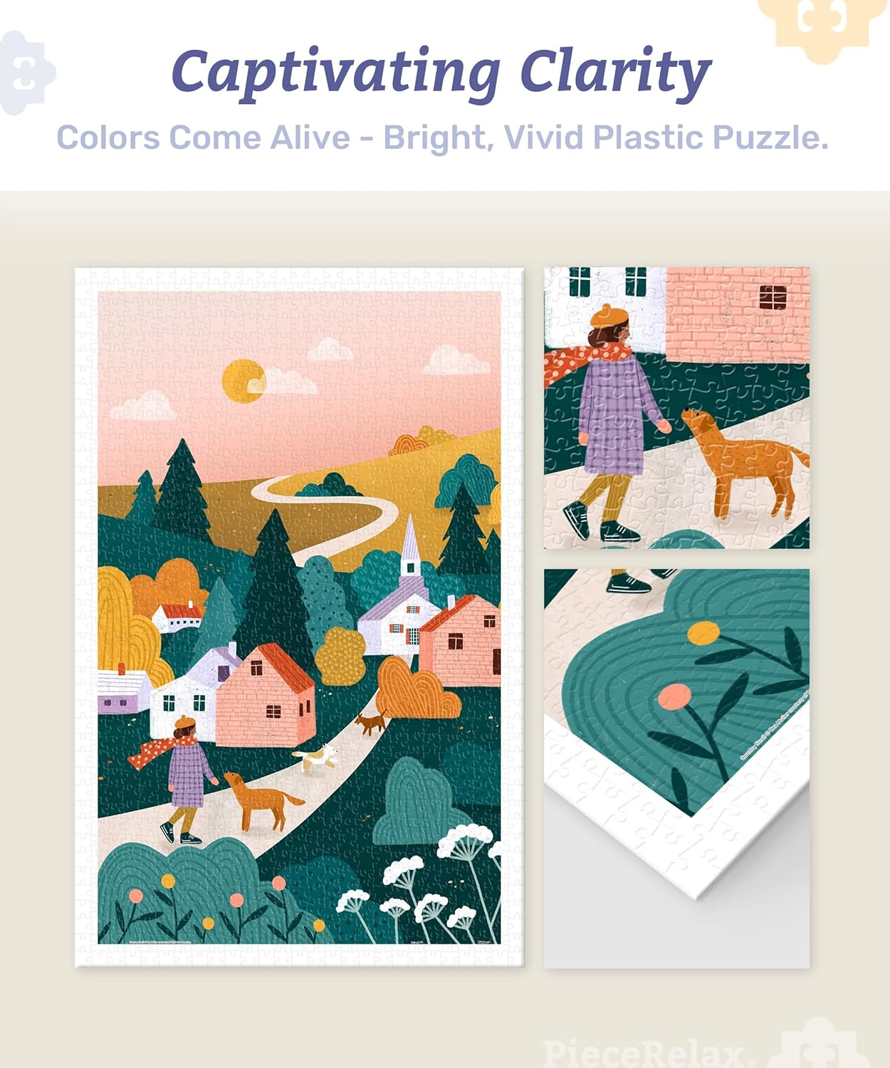 Piecerelax Plastic Jigsaw Puzzles for Adults 1000 Pieces Bea Muller - Sunset Walk in the Town Most Satisfying Table Games and Gifts No Puzzle Mat Required [H3497] image number 6