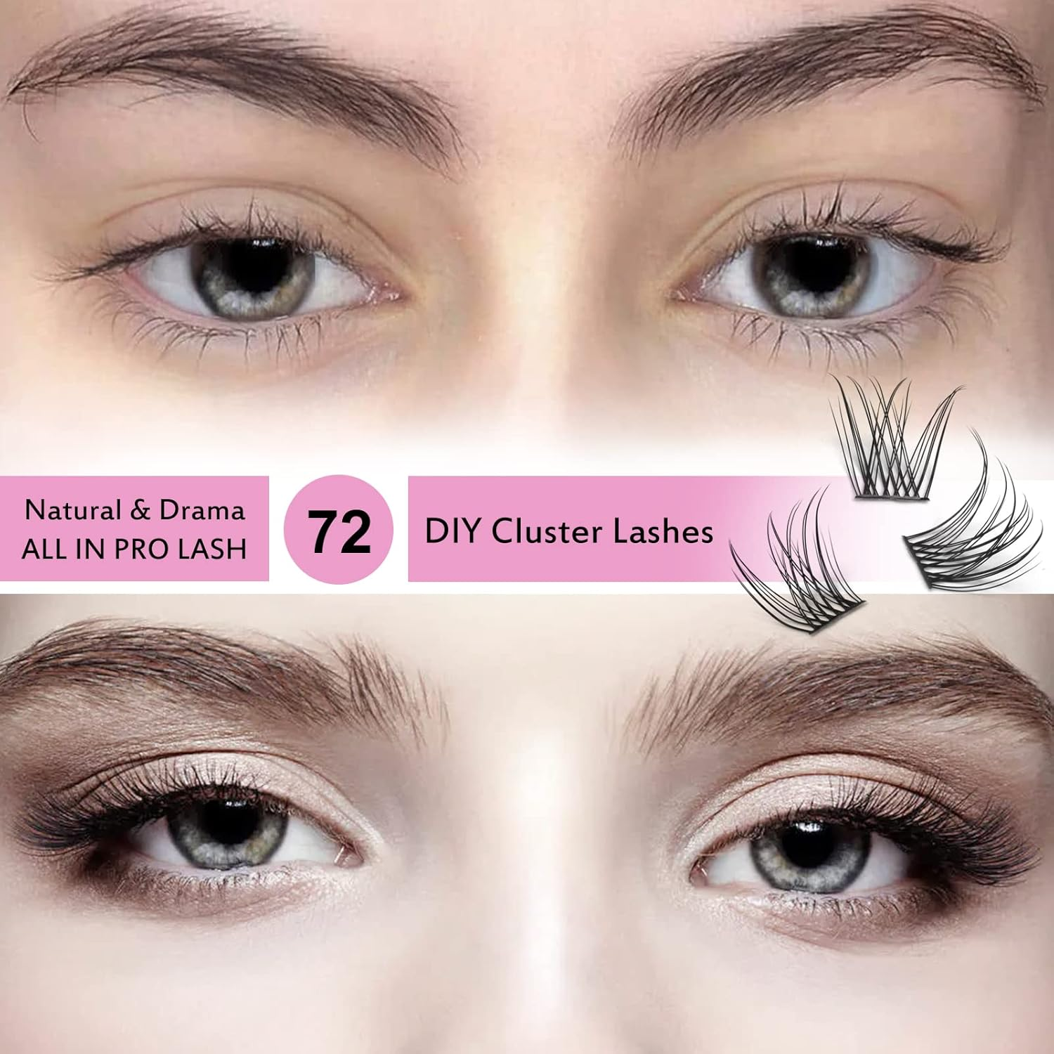 PRO LASHBEAUTY Cluster Lash 72 Pcs Lash Clusters DIY Eyelash Extension, Natural Super Thin Band Reusable Soft & Comfortable (Natural, D-16Mm) image number 1