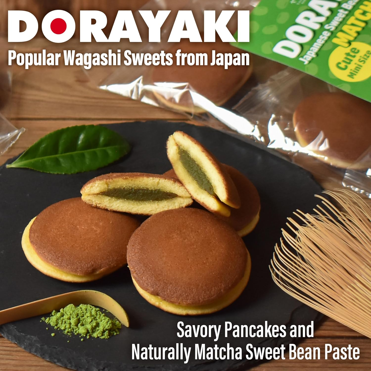 YAMASAN KYOTO UJI Dorayaki Japanese Matcha Sweet Bean Paste Pancake, Traditional Japanese Wagashi Sweets, Cute Mini Size, Matcha Candy, Individually Wrapped, Made in Japan (184G) image number 2