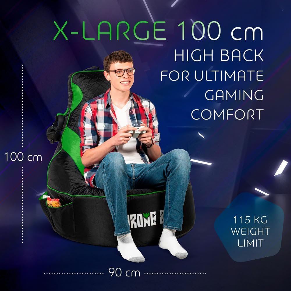 Gaming Bean Bag Chair for Adults & Kids [No Filling], Teens, Dorm Chair, Video Game Chairs, Beanbag Gaming Chair (Green, Adult)