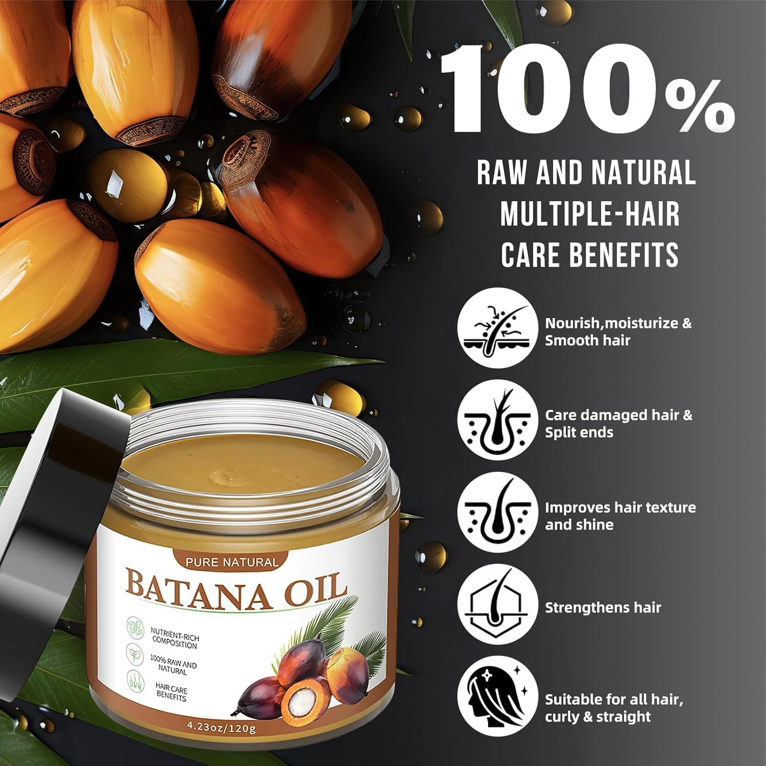 Raw Batana Oil for Hair Care，100% Natural Unrefined and Organic Batana Oil from Honduras for Hair Growth All Hair Tpyes in Men & Women(2Pcs) image number 3