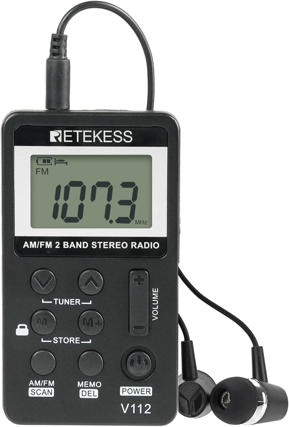 Retekess V112 Portable Pocket AM FM Radio Digital Tuning Mini Little Radios with Earphone Rechargeable Battery LCD Screen for Walk Running Kids Senior Adults (Red+Gold)