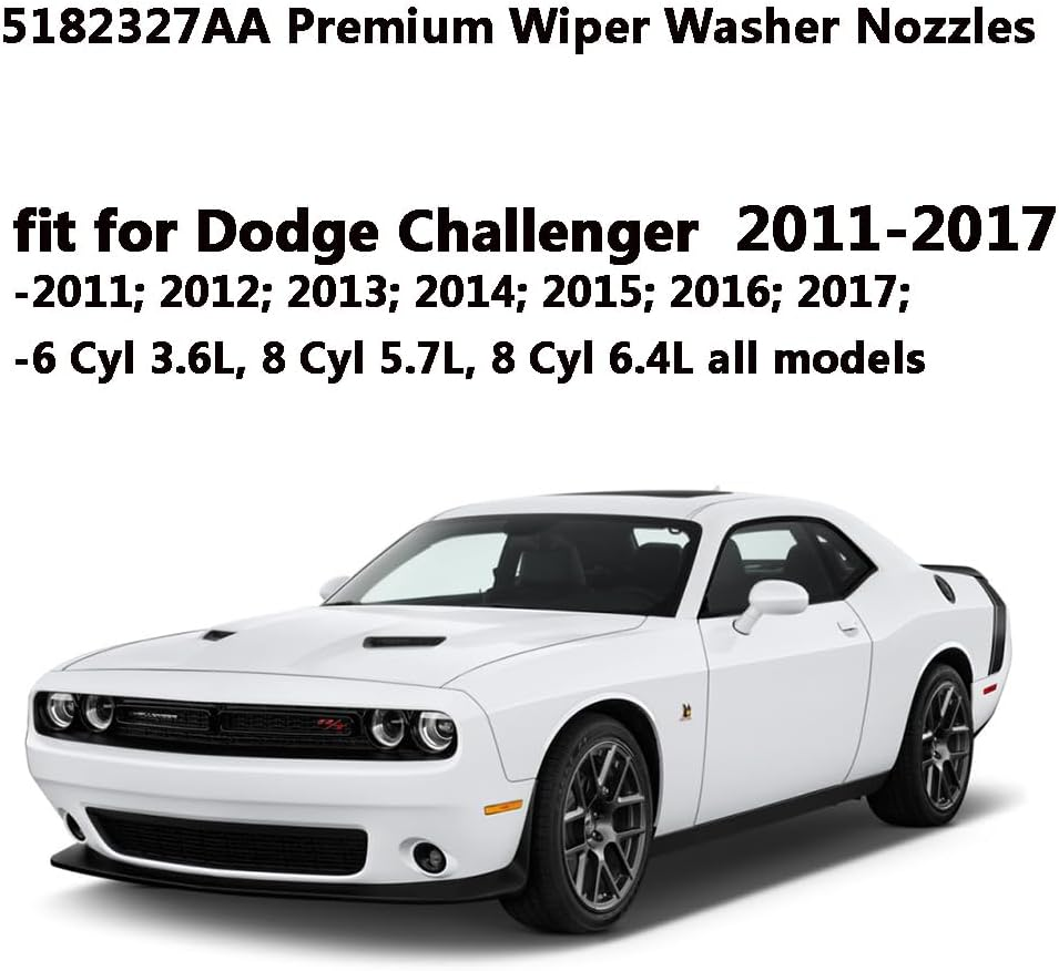 5182327AA Premium Wiper Washer Nozzles Fit for Dodge Challenger/Charger 2011-2017 | Chrysler 300 (2011-2023), Windshield Washer Fluid Jet Nozzle | Easy to Install | 2 Pack, Ref 68260029AA, 58147