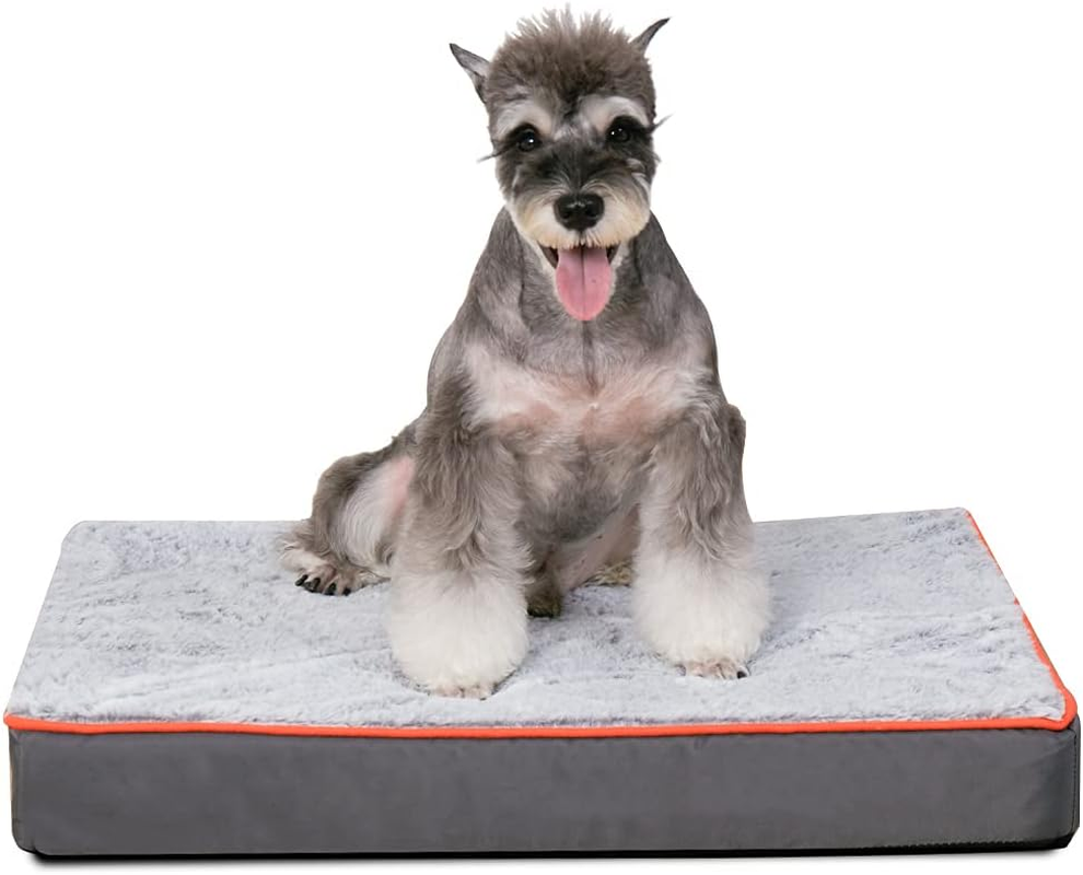 Bingopaw Memory Foam Dog Bed, Large Grey Orthopaedic Dog Bed with Orange Trim Washable and Water Resistant L image number 2